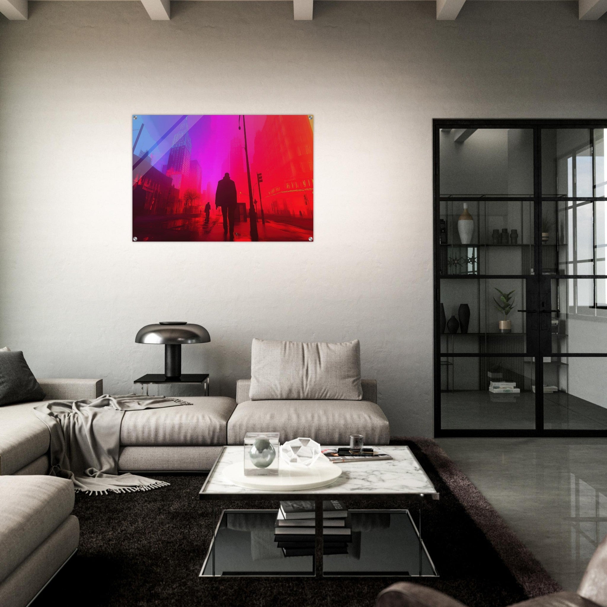 Acrylic Print Landscape - A city where neon lights create impossible rifle - Ai Art Force