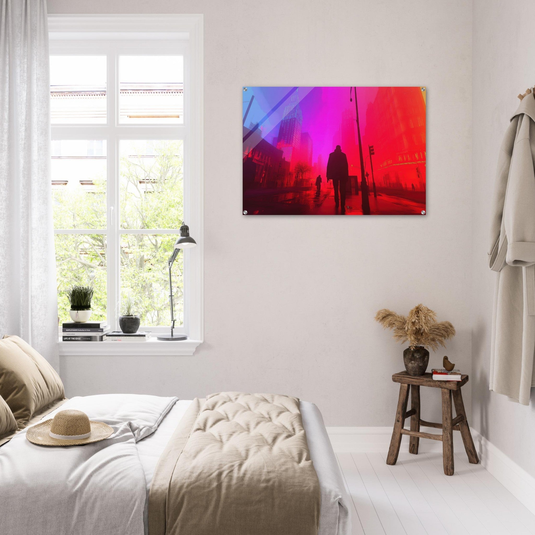 Acrylic Print Landscape - A city where neon lights create impossible rifle - Ai Art Force