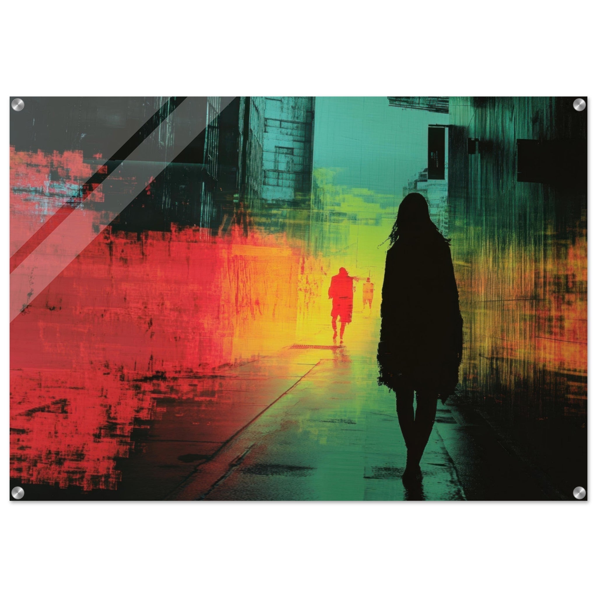 Acrylic Print Landscape - A city where neon lights create impossible rifle 2 - Shop Ai Art WebShop - Digital Art online Store