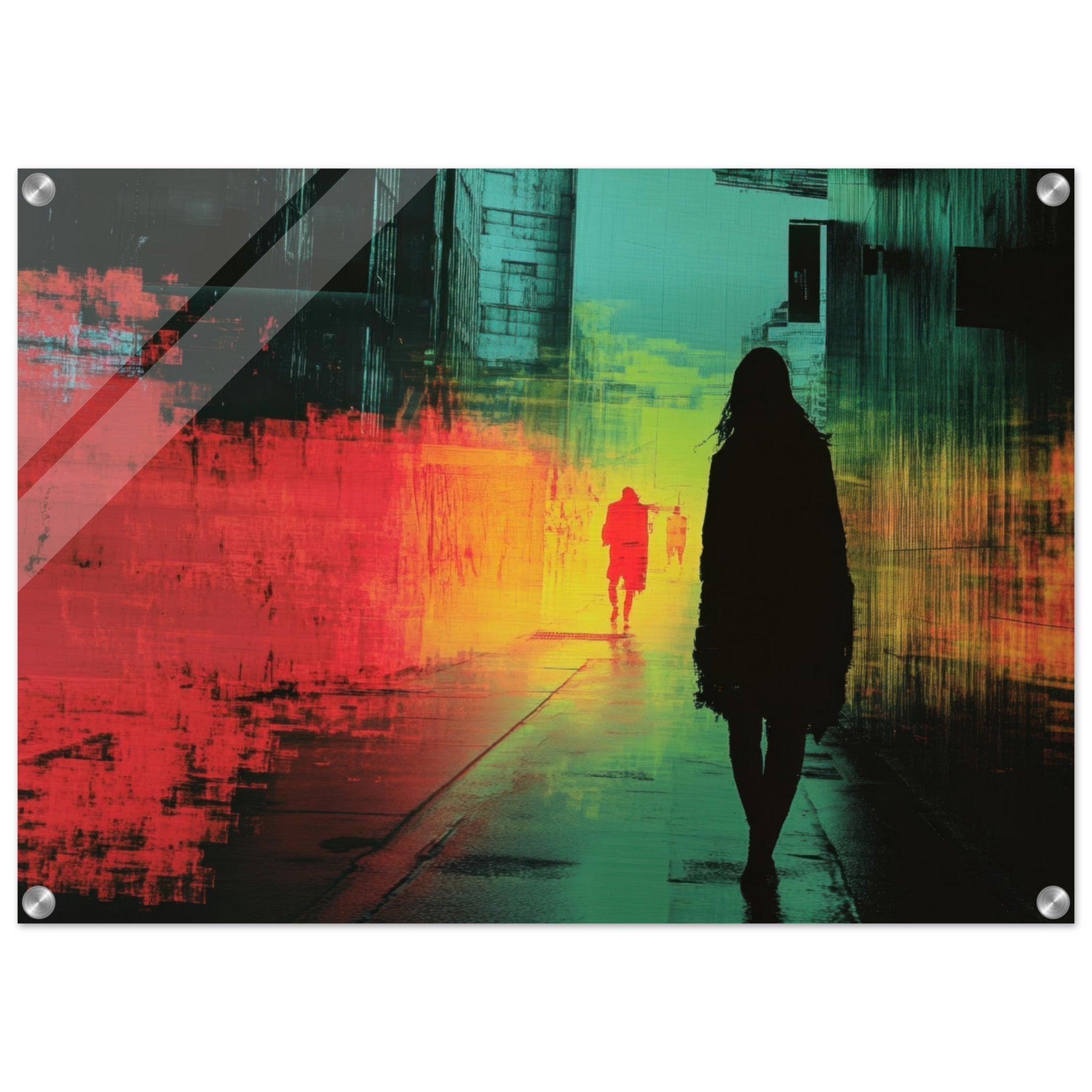 Acrylic Print Landscape - A city where neon lights create impossible rifle 2 - Shop Ai Art WebShop - Digital Art online Store