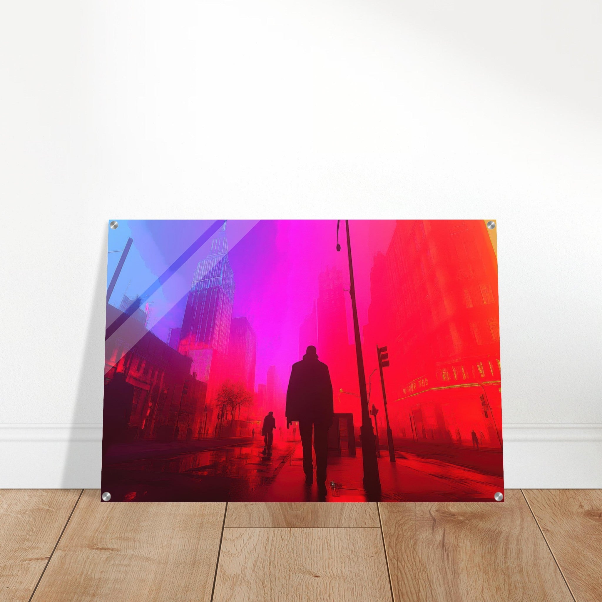 Acrylic Print Landscape - A city where neon lights create impossible rifle - Ai Art Force