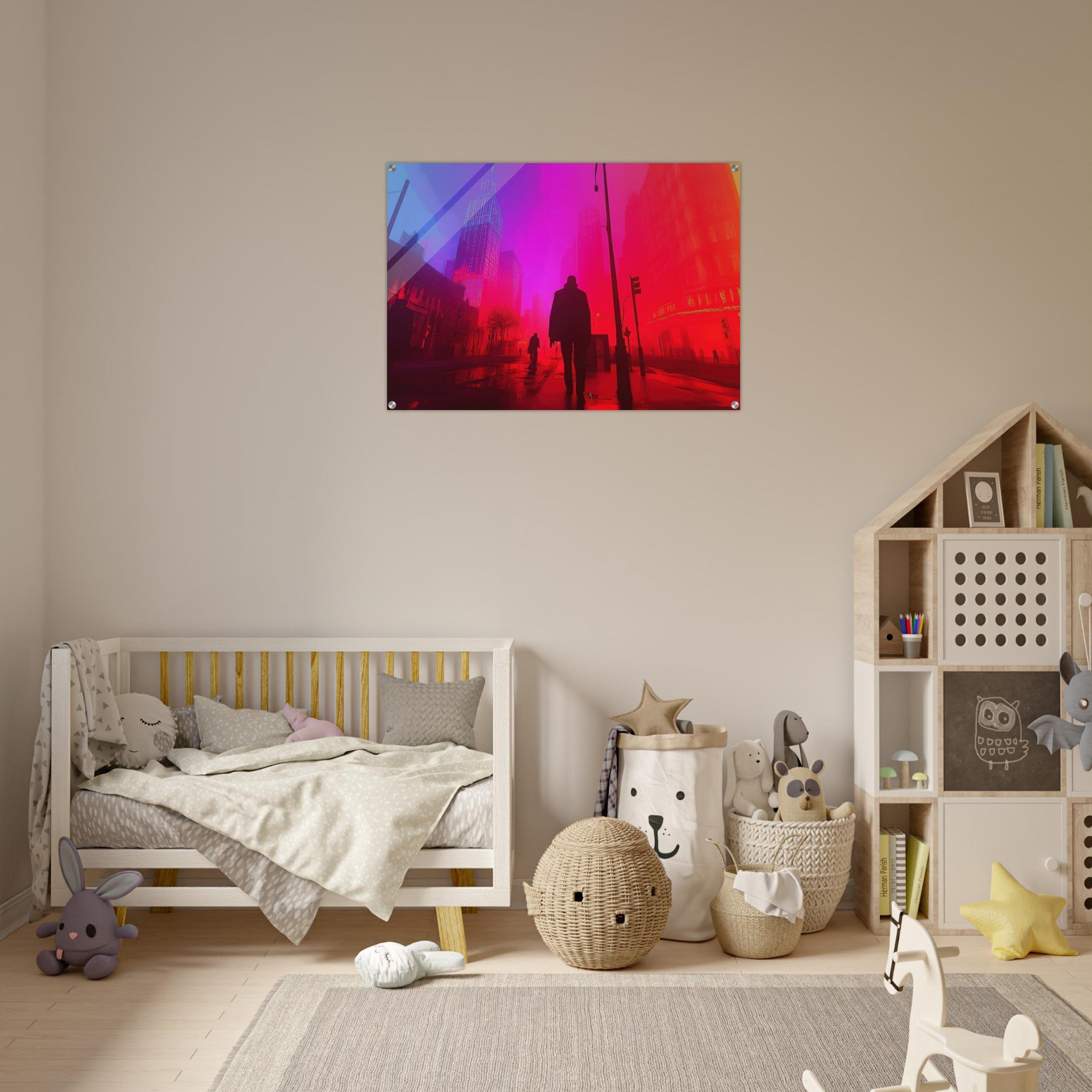 Acrylic Print Landscape - A city where neon lights create impossible rifle - Ai Art Force