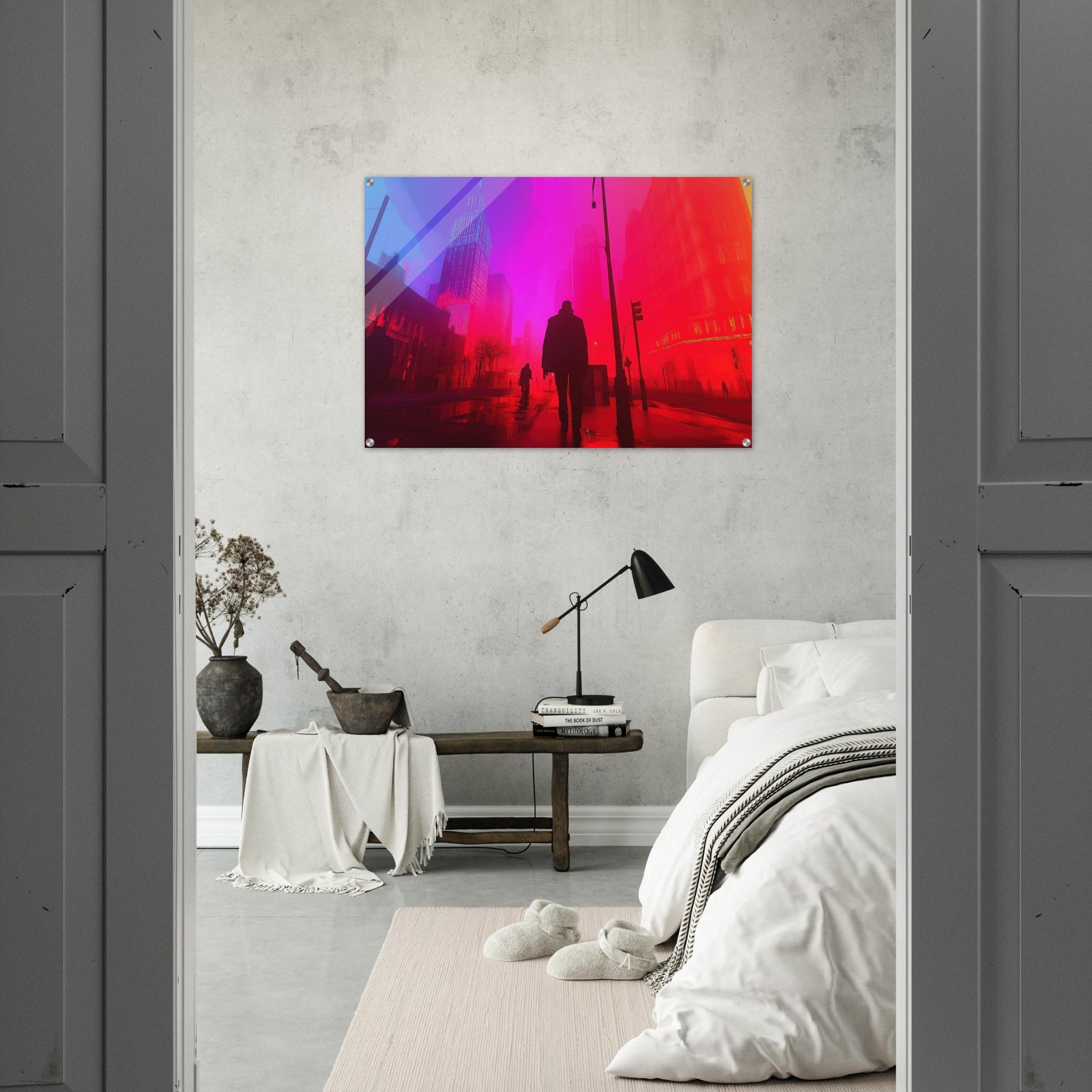 Acrylic Print Landscape - A city where neon lights create impossible rifle - Ai Art Force