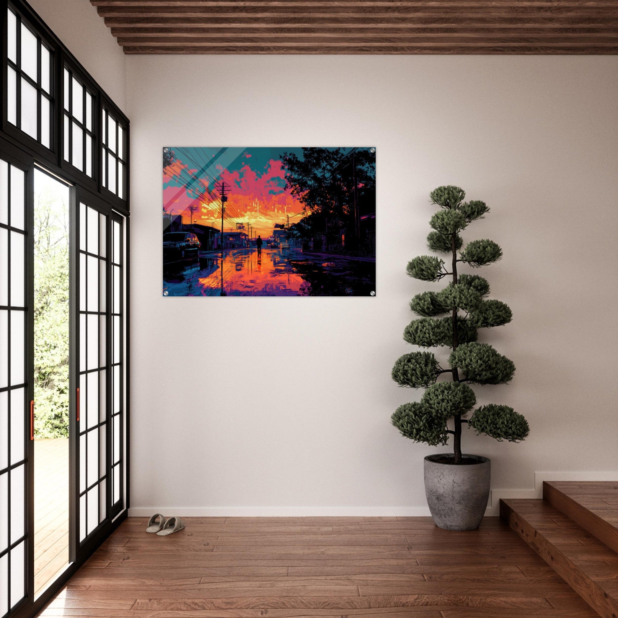 Acrylic Print Landscape - A city where neon lights create impossible rifle 3 - Ai Art Force