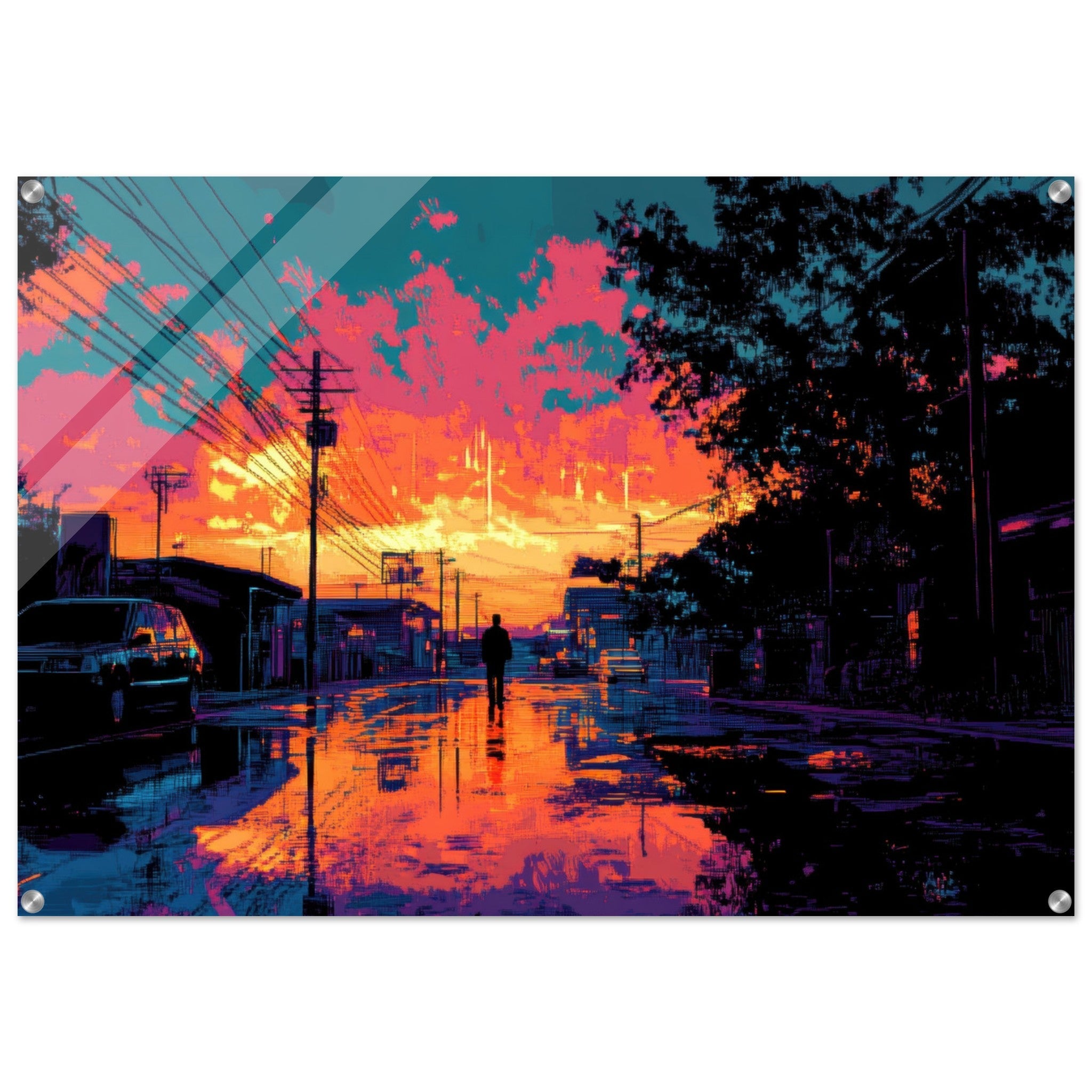Acrylic Print Landscape - A city where neon lights create impossible rifle 3 - Ai Art Force