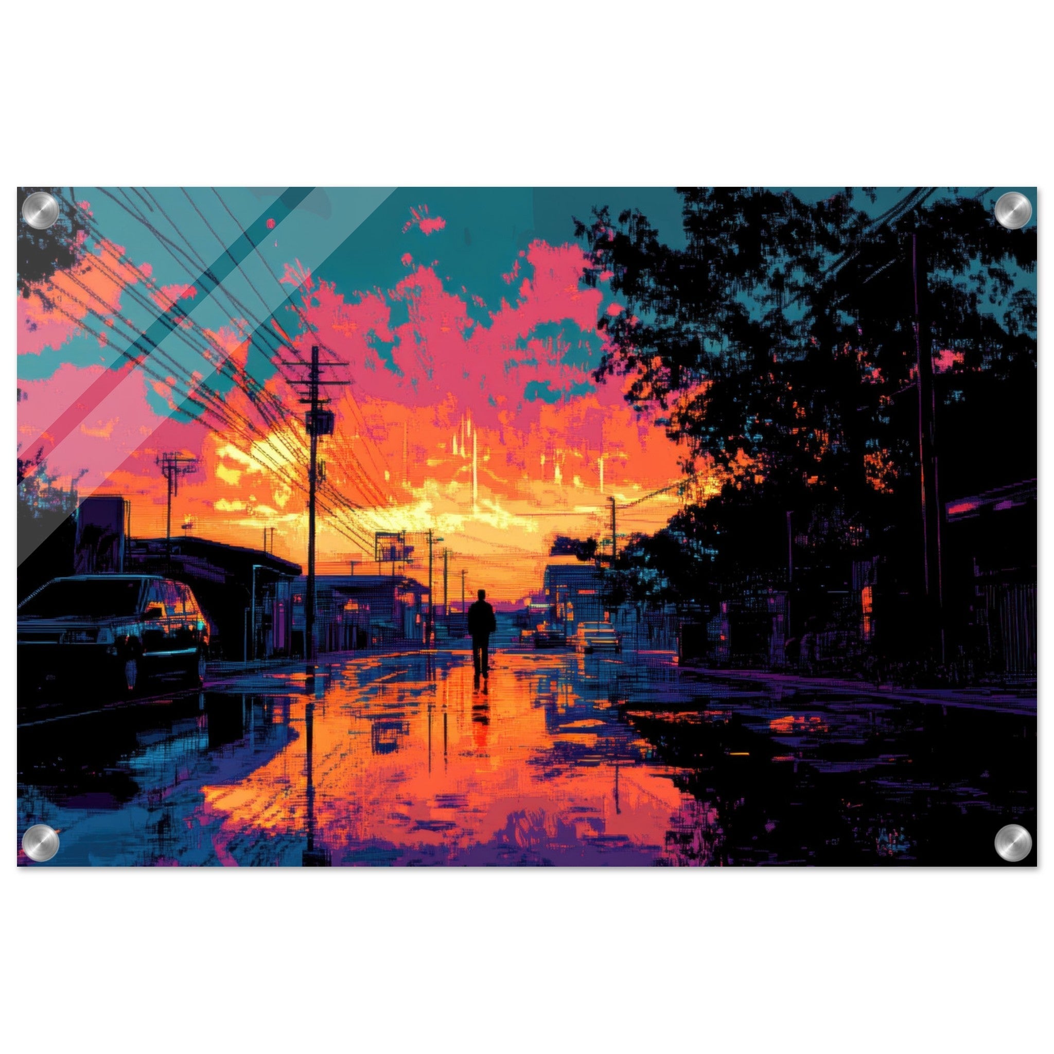 Acrylic Print Landscape - A city where neon lights create impossible rifle 3 - Ai Art Force