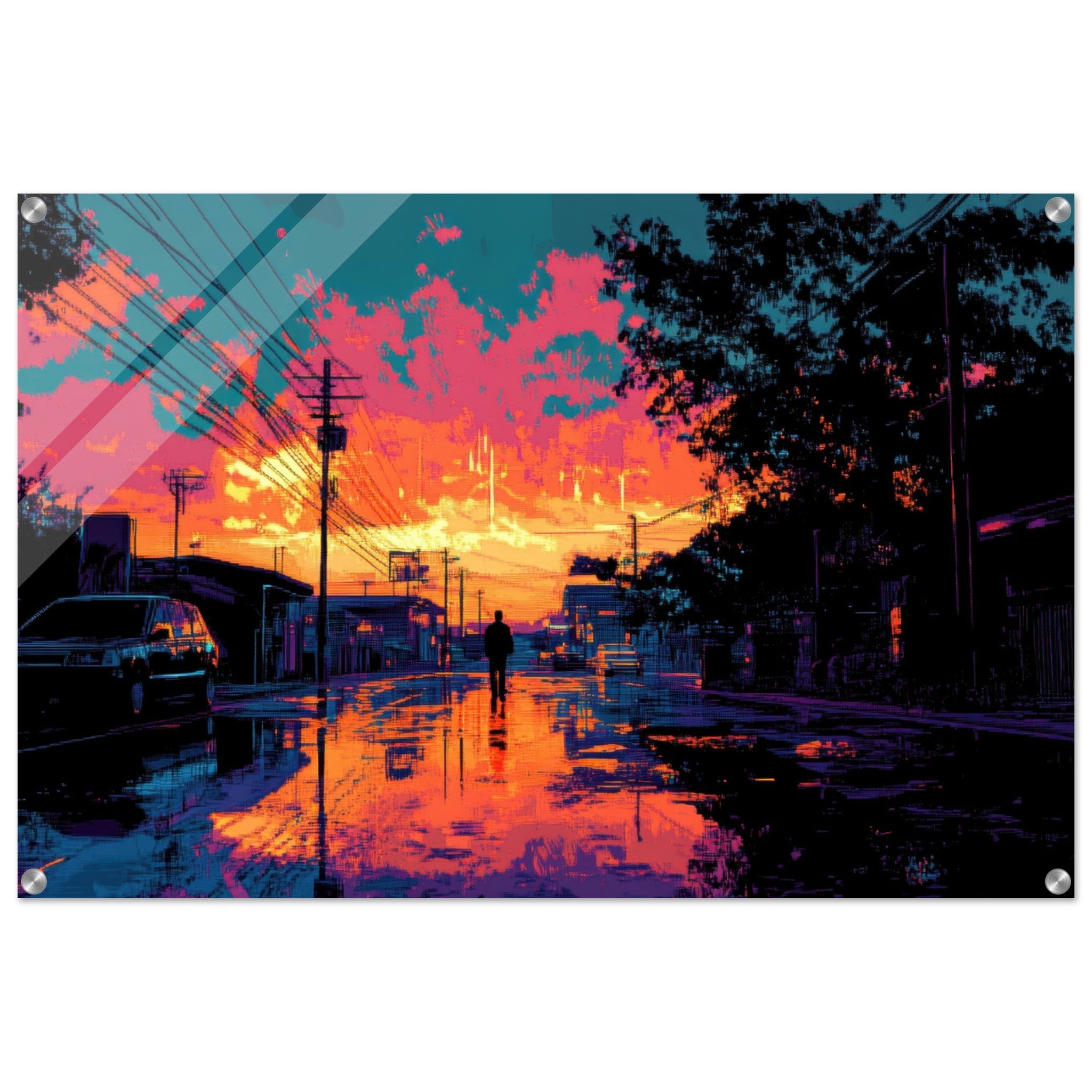 Acrylic Print Landscape - A city where neon lights create impossible rifle 3 - Ai Art Force