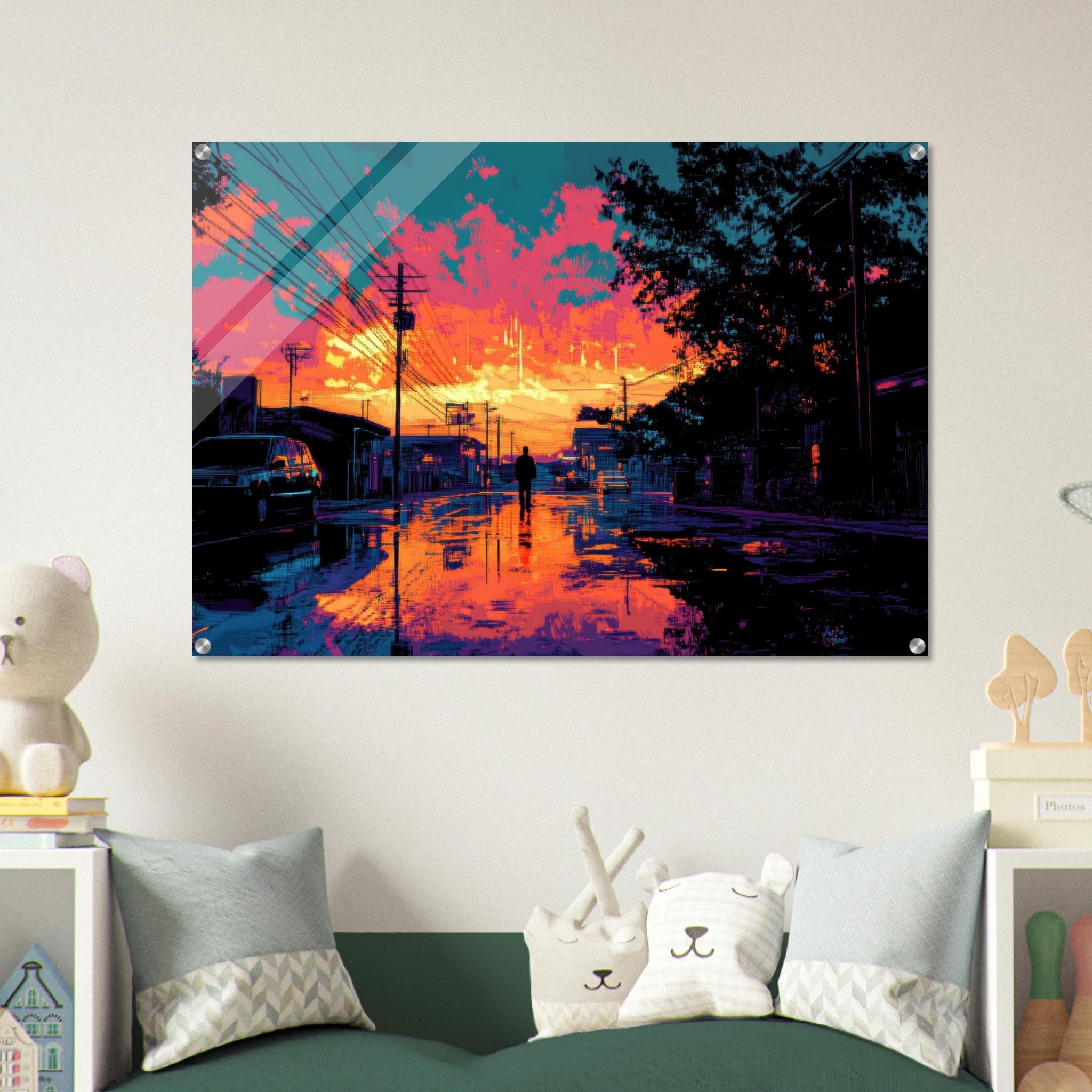 Acrylic Print Landscape - A city where neon lights create impossible rifle 3 - Ai Art Force