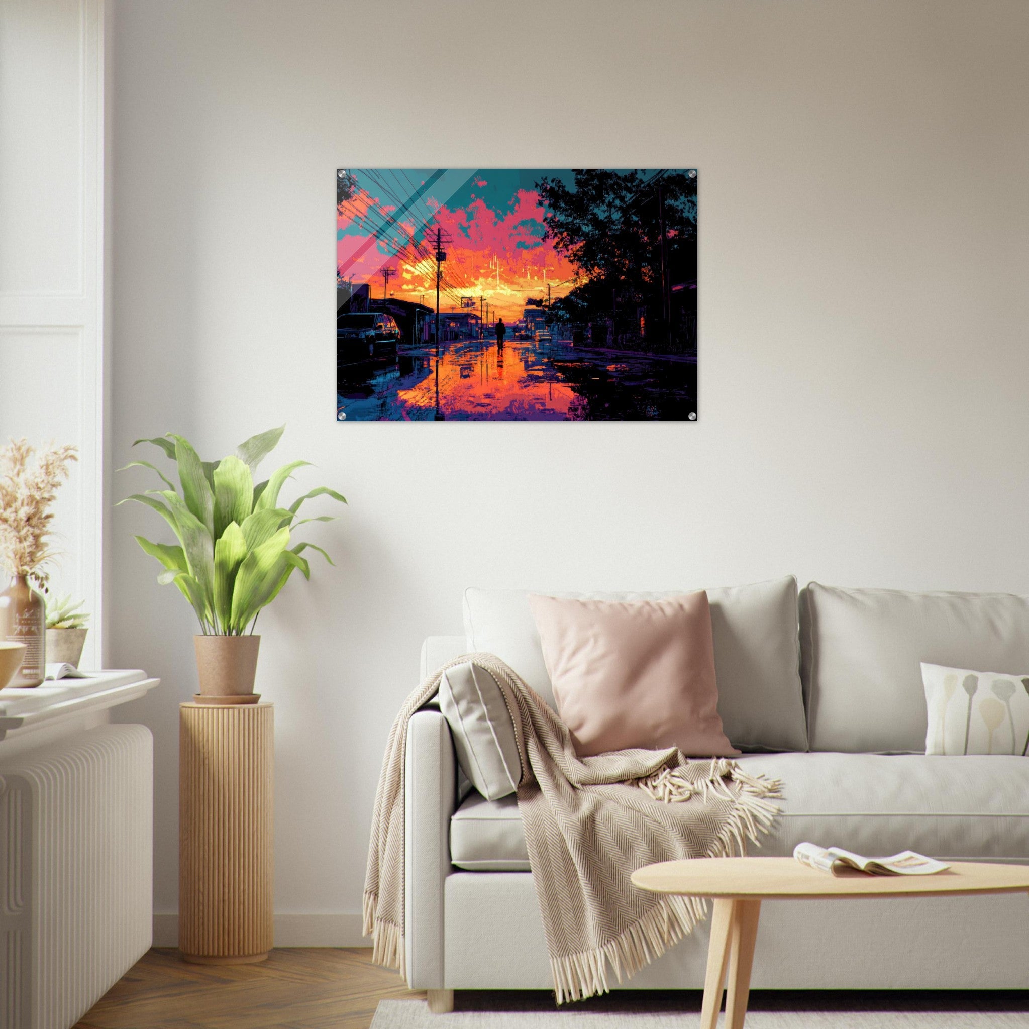 Acrylic Print Landscape - A city where neon lights create impossible rifle 3 - Ai Art Force