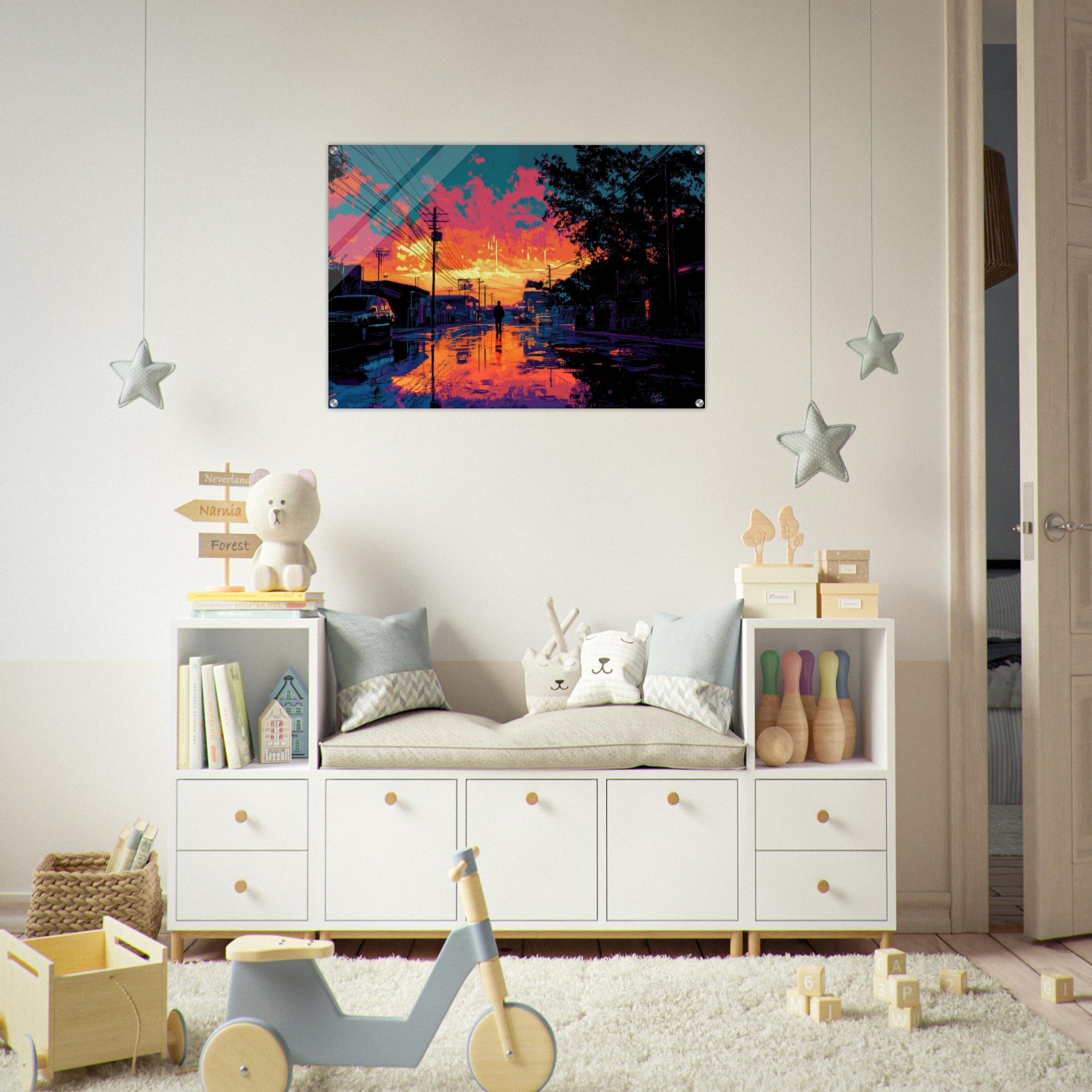 Acrylic Print Landscape - A city where neon lights create impossible rifle 3 - Ai Art Force