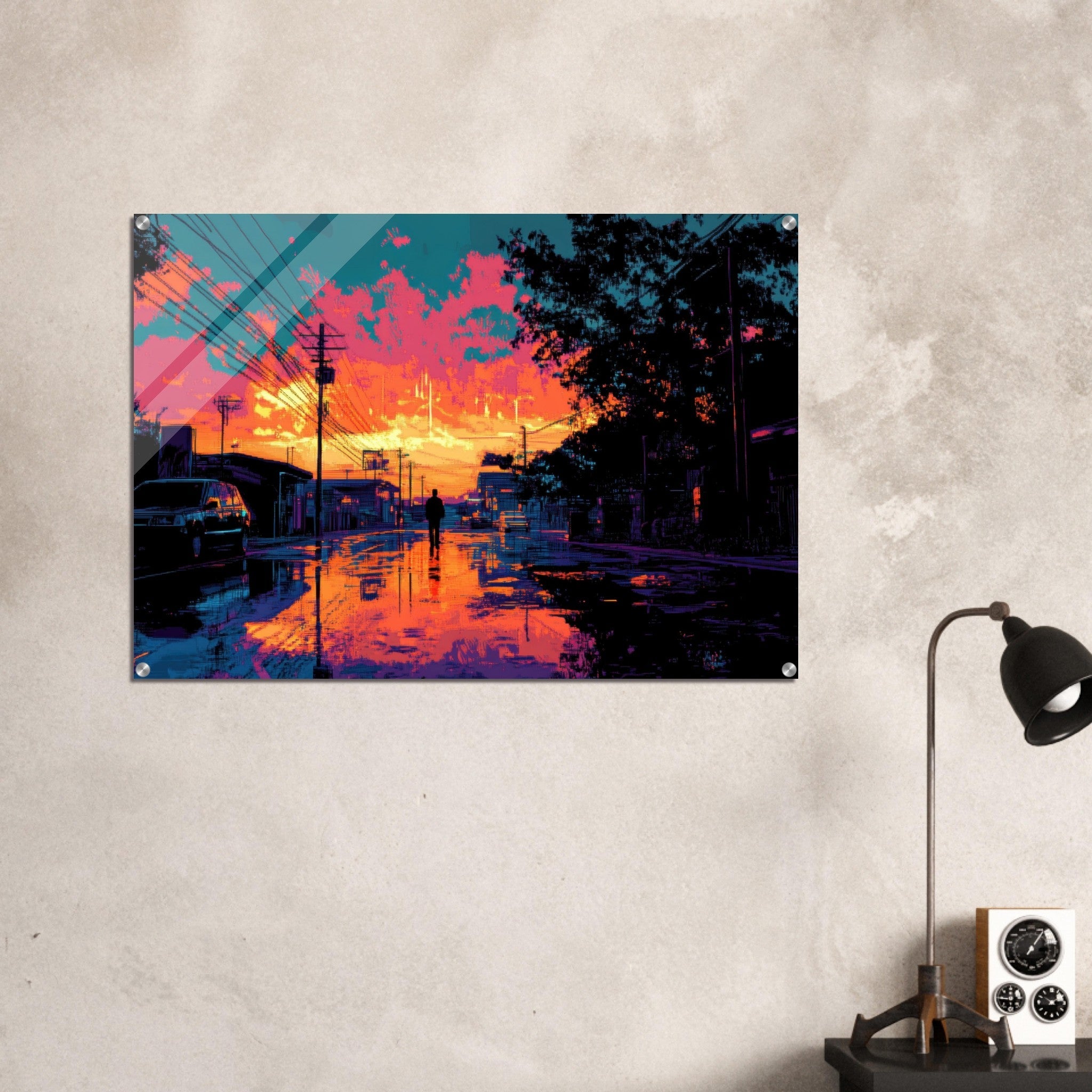 Acrylic Print Landscape - A city where neon lights create impossible rifle 3 - Ai Art Force