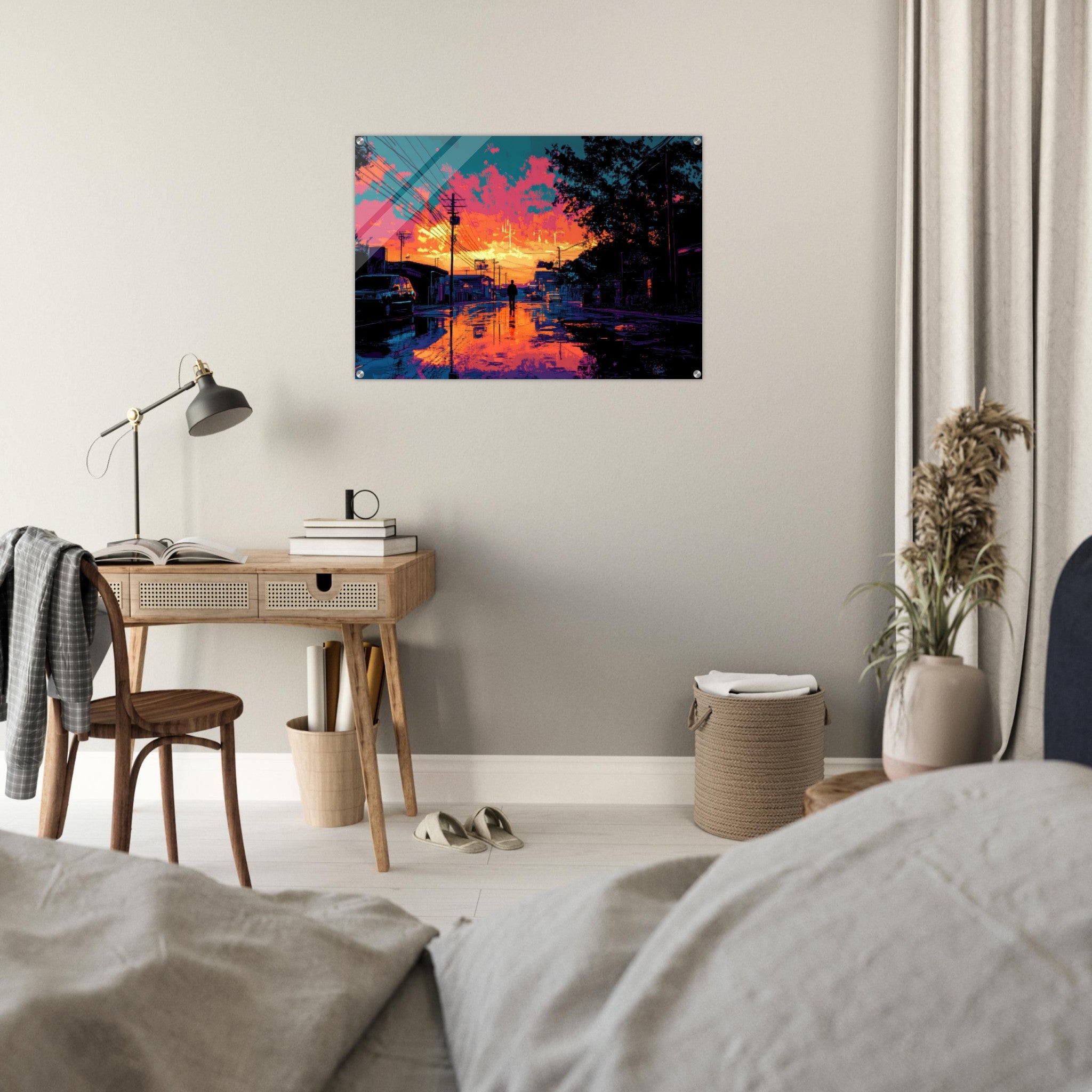 Acrylic Print Landscape - A city where neon lights create impossible rifle 3 - Ai Art Force