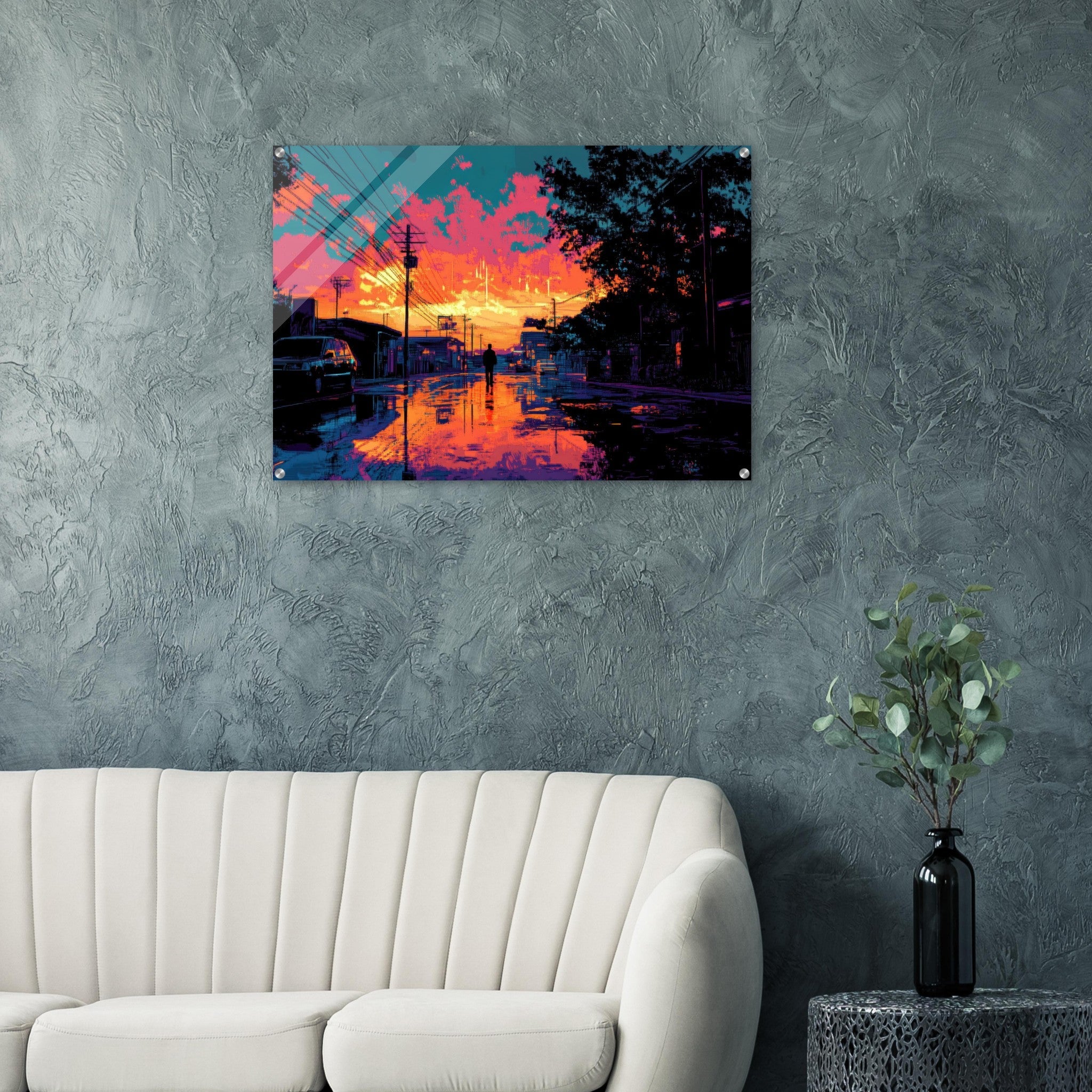 Acrylic Print Landscape - A city where neon lights create impossible rifle 3 - Ai Art Force