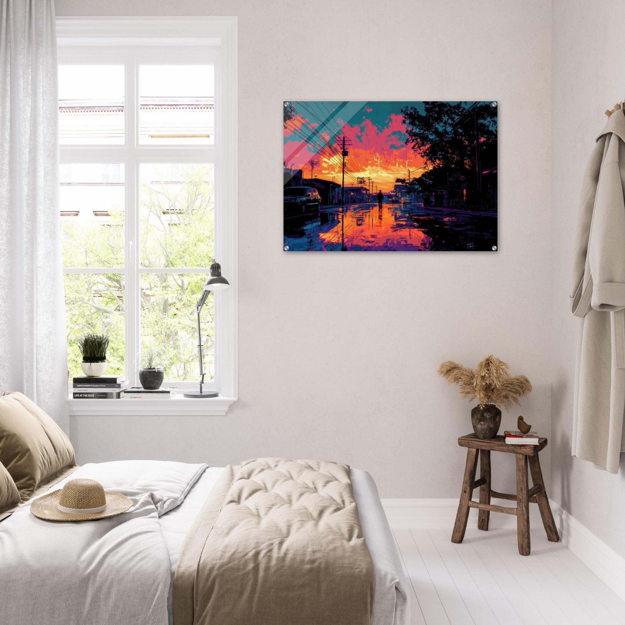 Acrylic Print Landscape - A city where neon lights create impossible rifle 3 - Ai Art Force