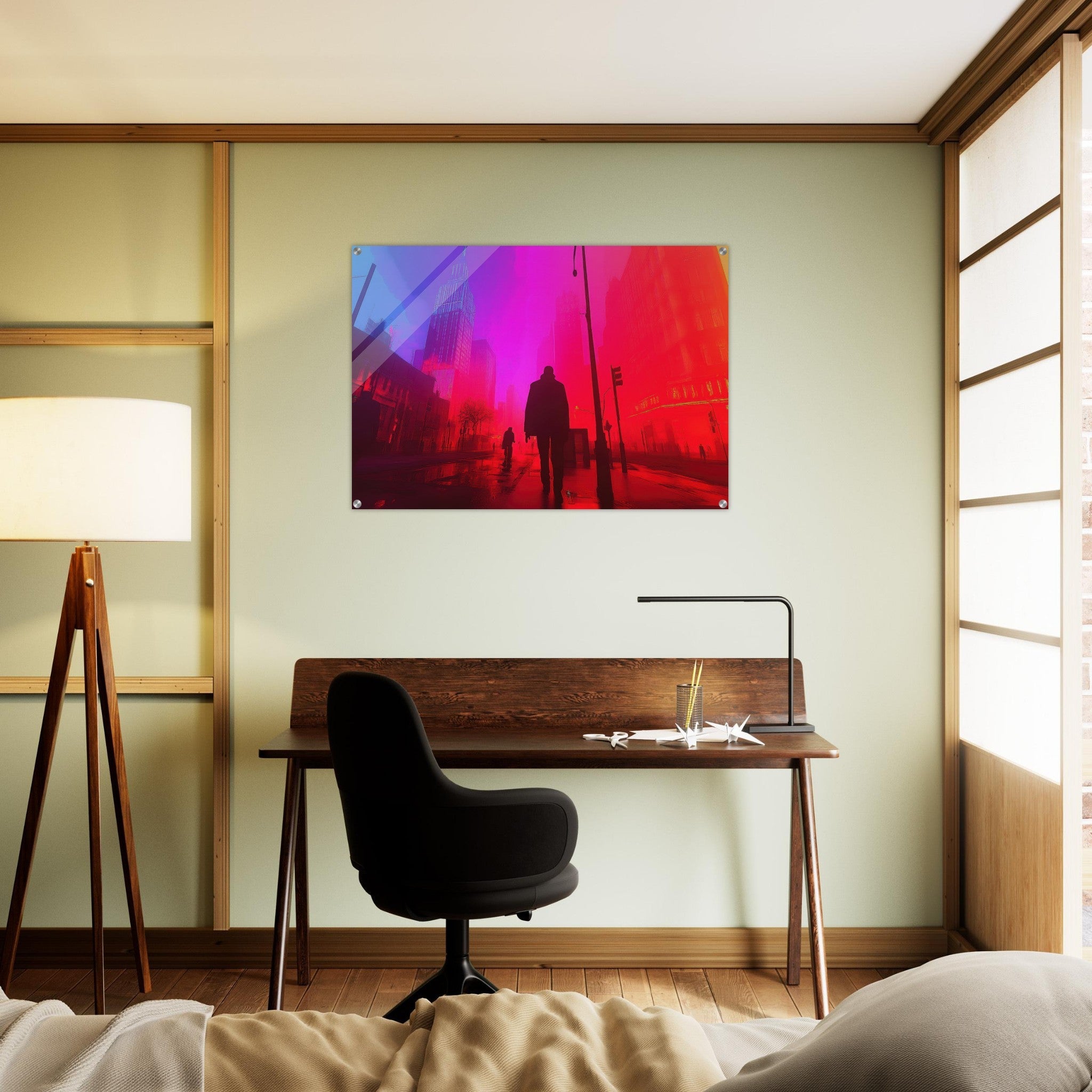 Acrylic Print Landscape - A city where neon lights create impossible rifle - Ai Art Force