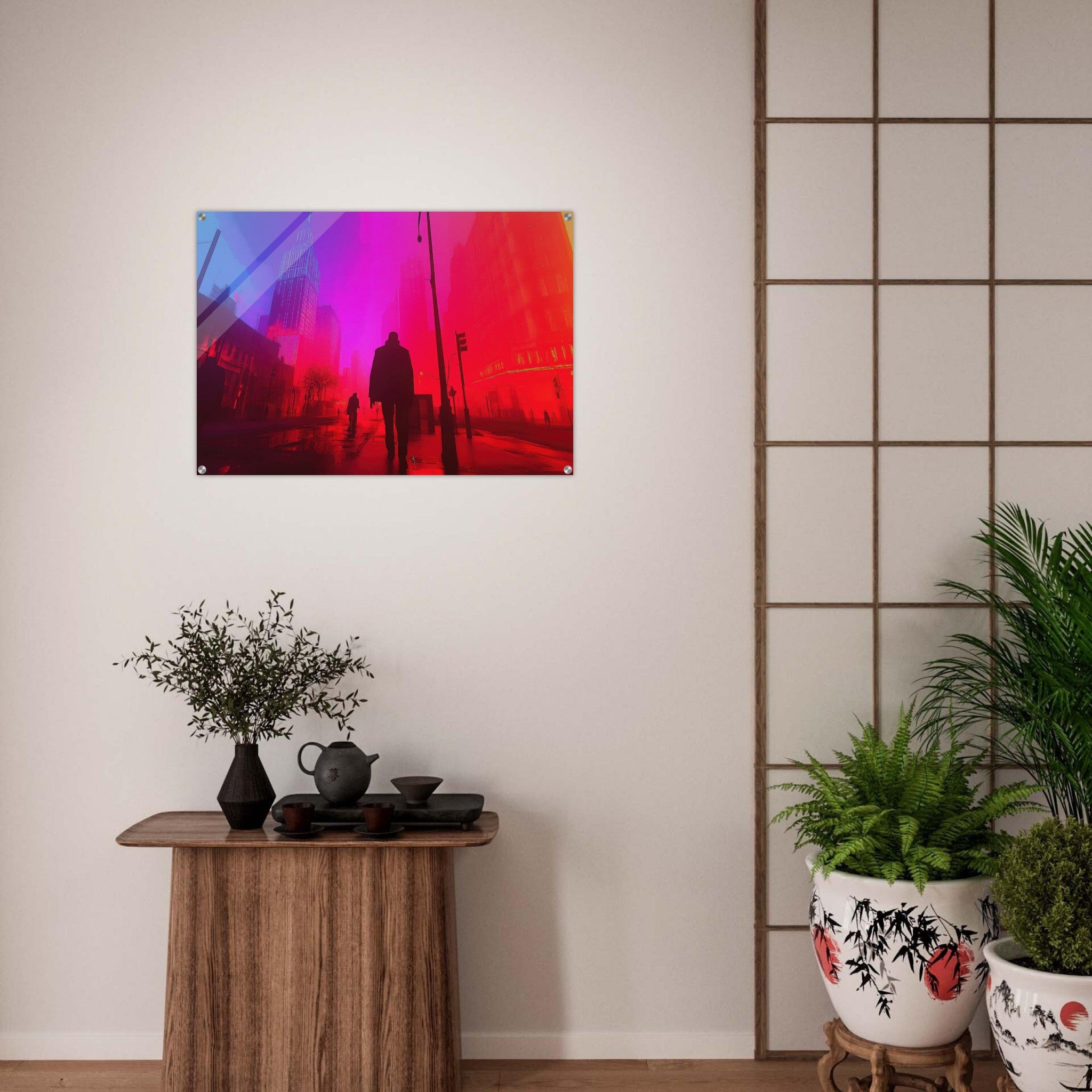 Acrylic Print Landscape - A city where neon lights create impossible rifle - Ai Art Force