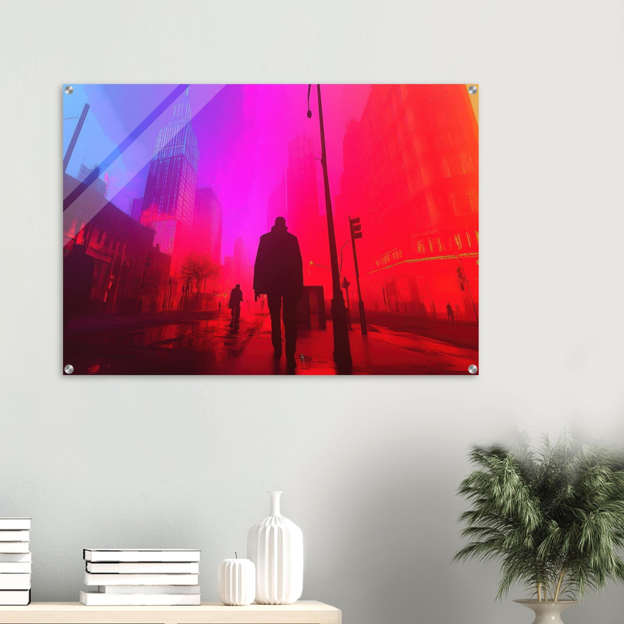 Acrylic Print Landscape - A city where neon lights create impossible rifle - Ai Art Force