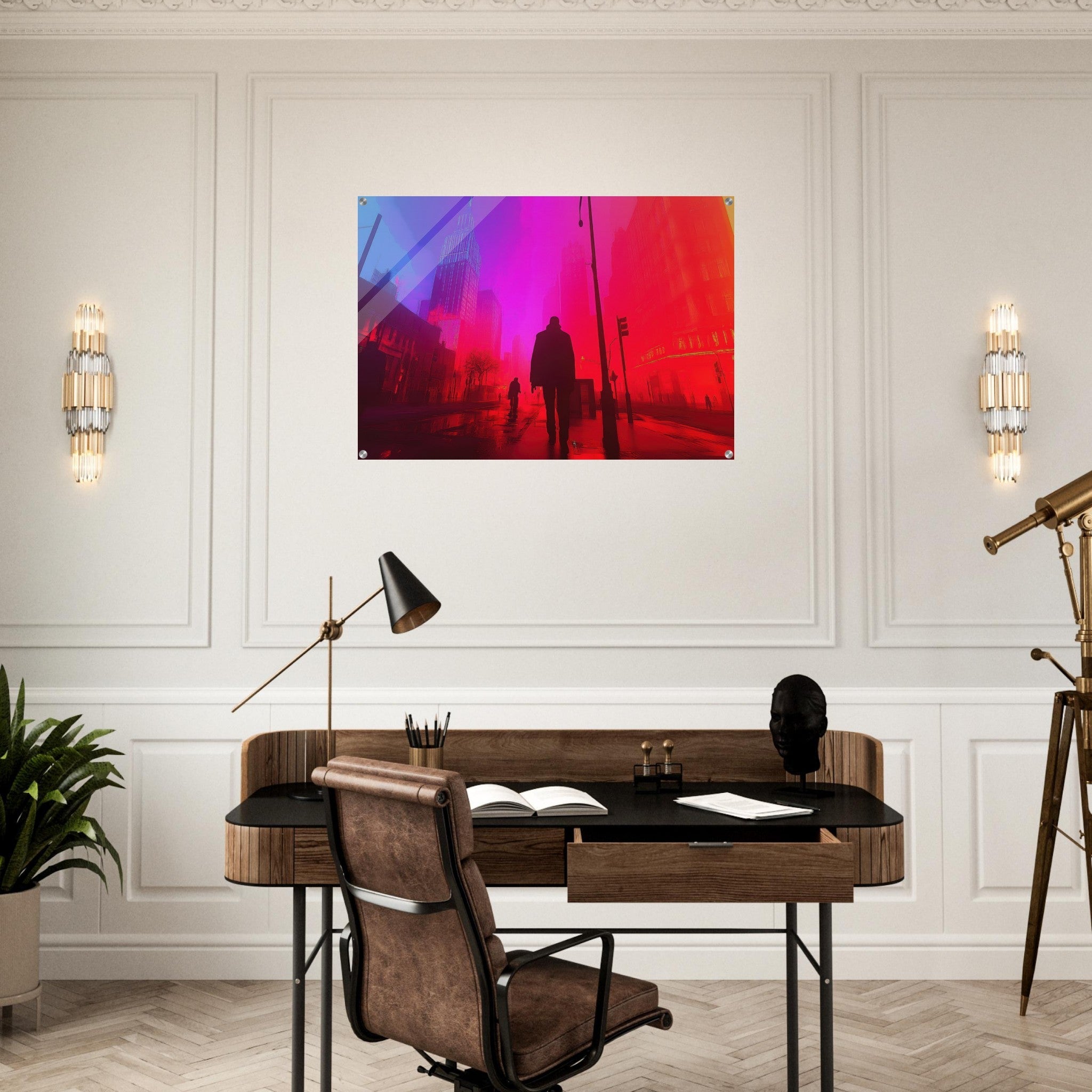 Acrylic Print Landscape - A city where neon lights create impossible rifle - Ai Art Force