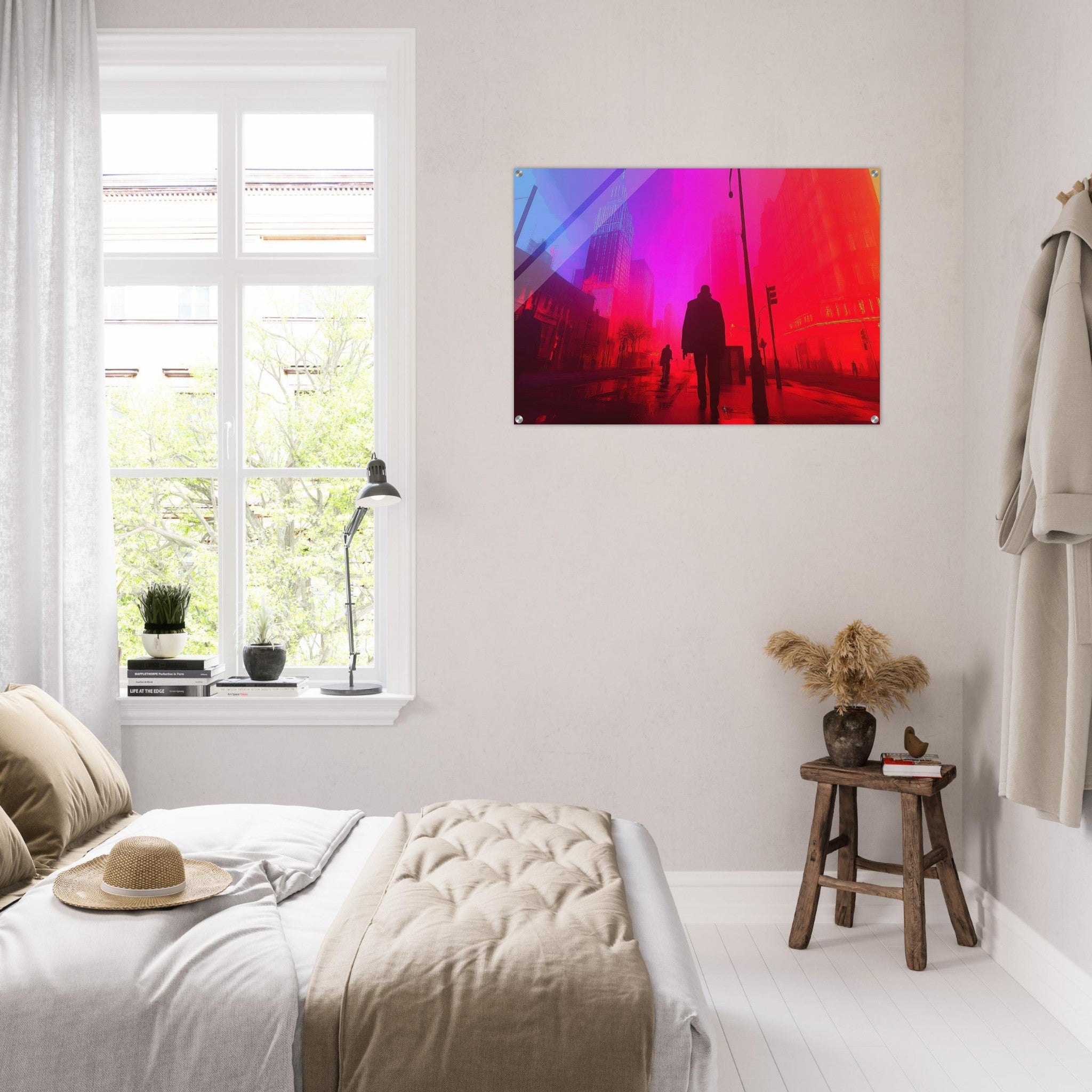 Acrylic Print Landscape - A city where neon lights create impossible rifle - Ai Art Force