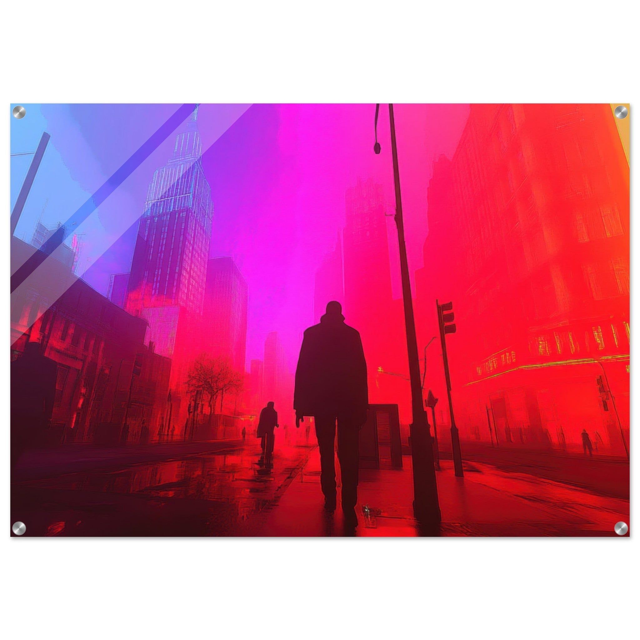 Acrylic Print Landscape - A city where neon lights create impossible rifle - Ai Art Force
