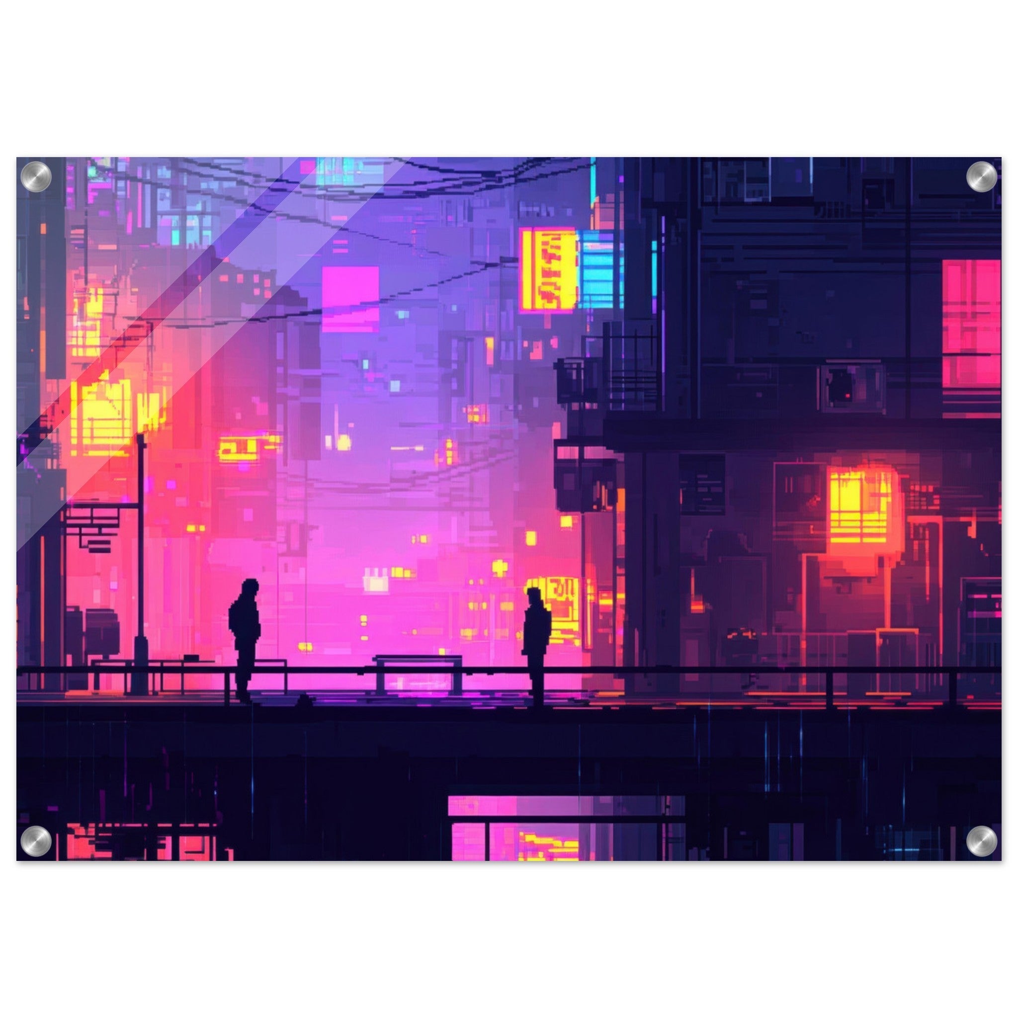 Acrylic Print Landscape - A city where neon lights create impossible rifle 5 - Shop Ai Art WebShop - Digital Art online Store