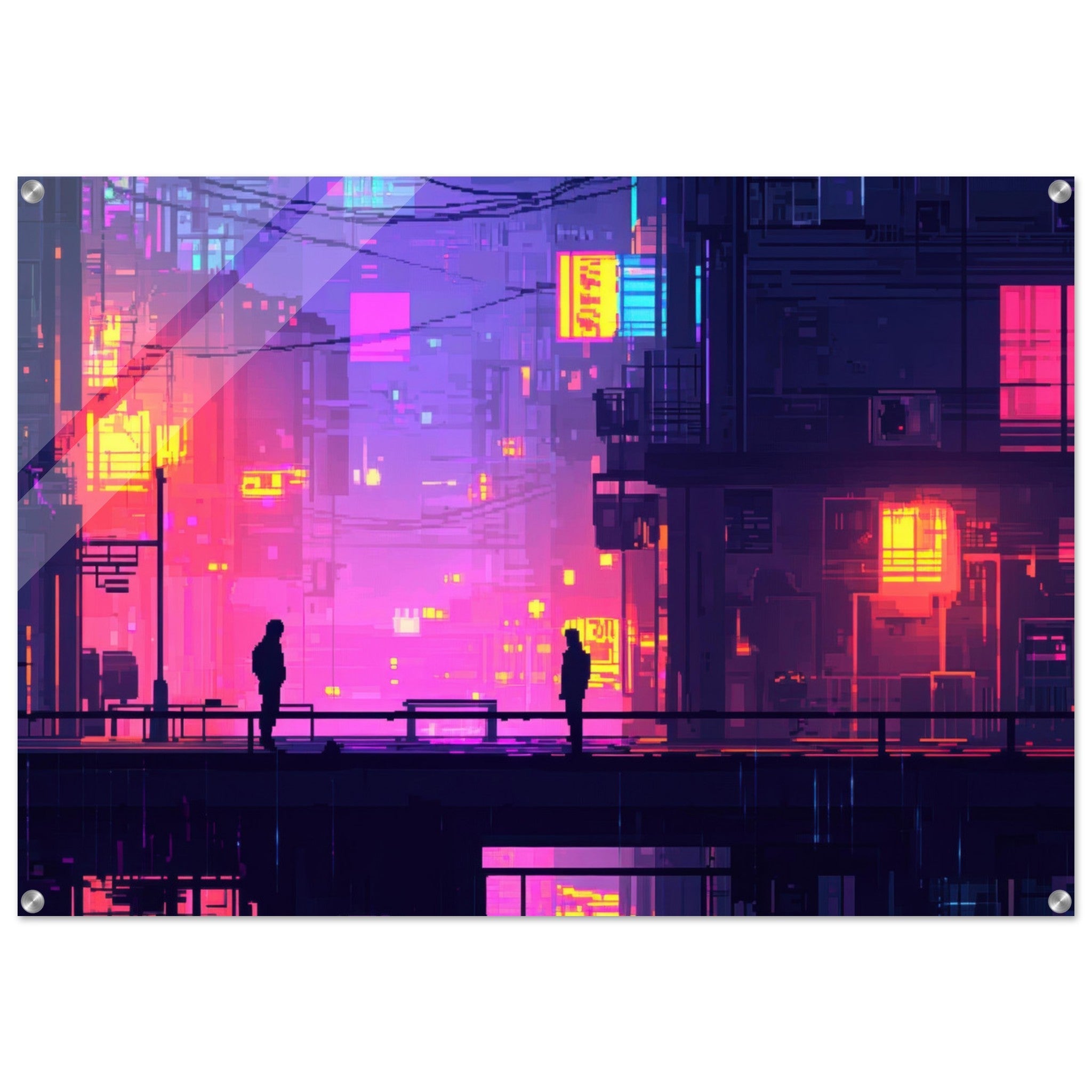 Acrylic Print Landscape - A city where neon lights create impossible rifle 5 - Shop Ai Art WebShop - Digital Art online Store