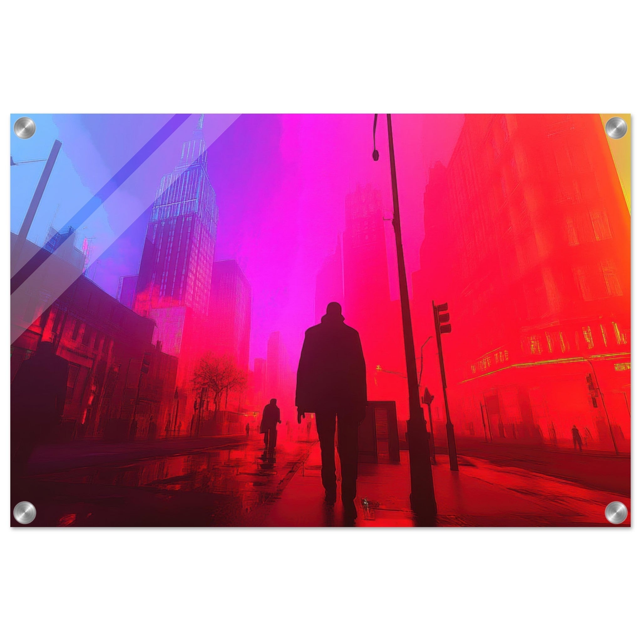 Acrylic Print Landscape - A city where neon lights create impossible rifle - Ai Art Force