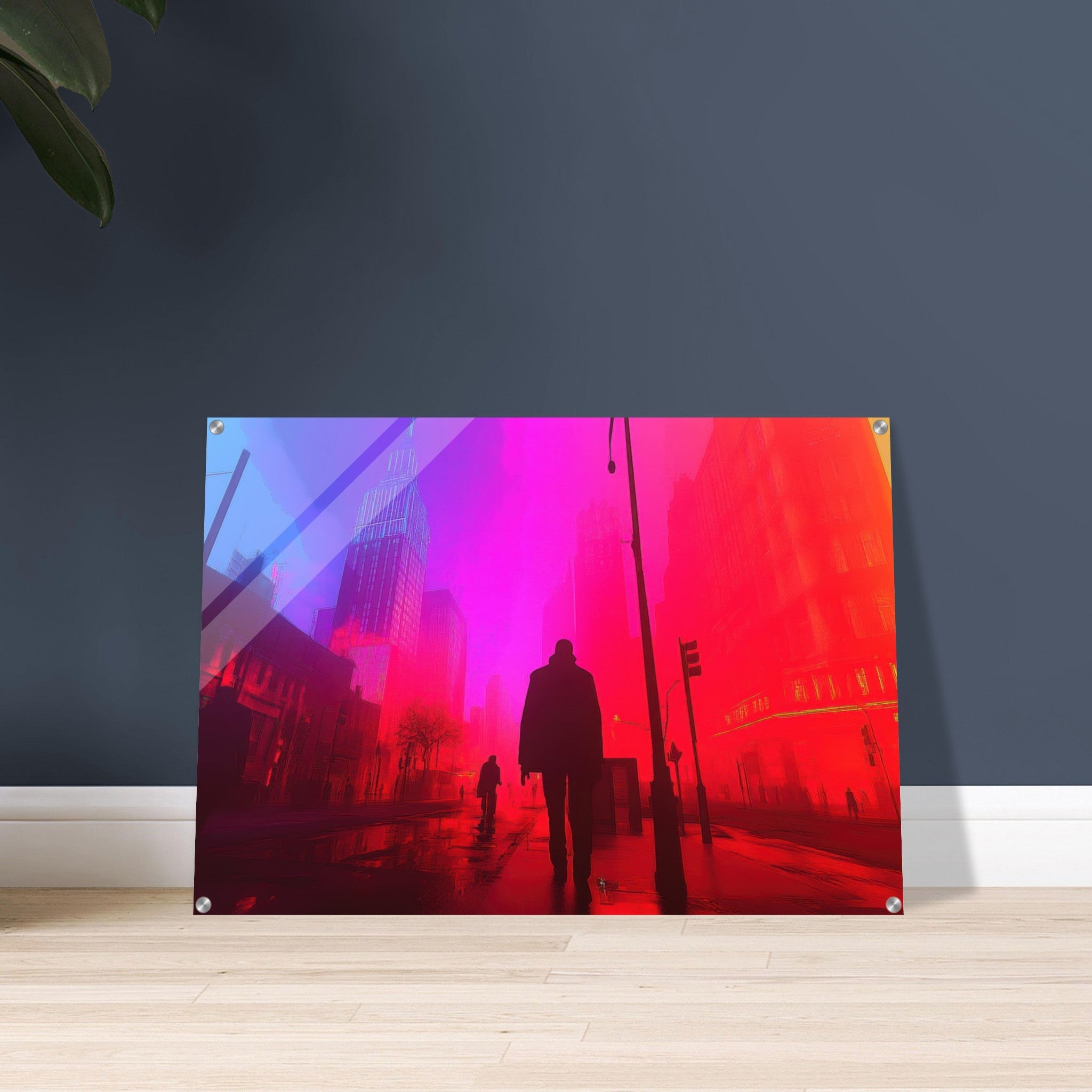 Acrylic Print Landscape - A city where neon lights create impossible rifle - Ai Art Force