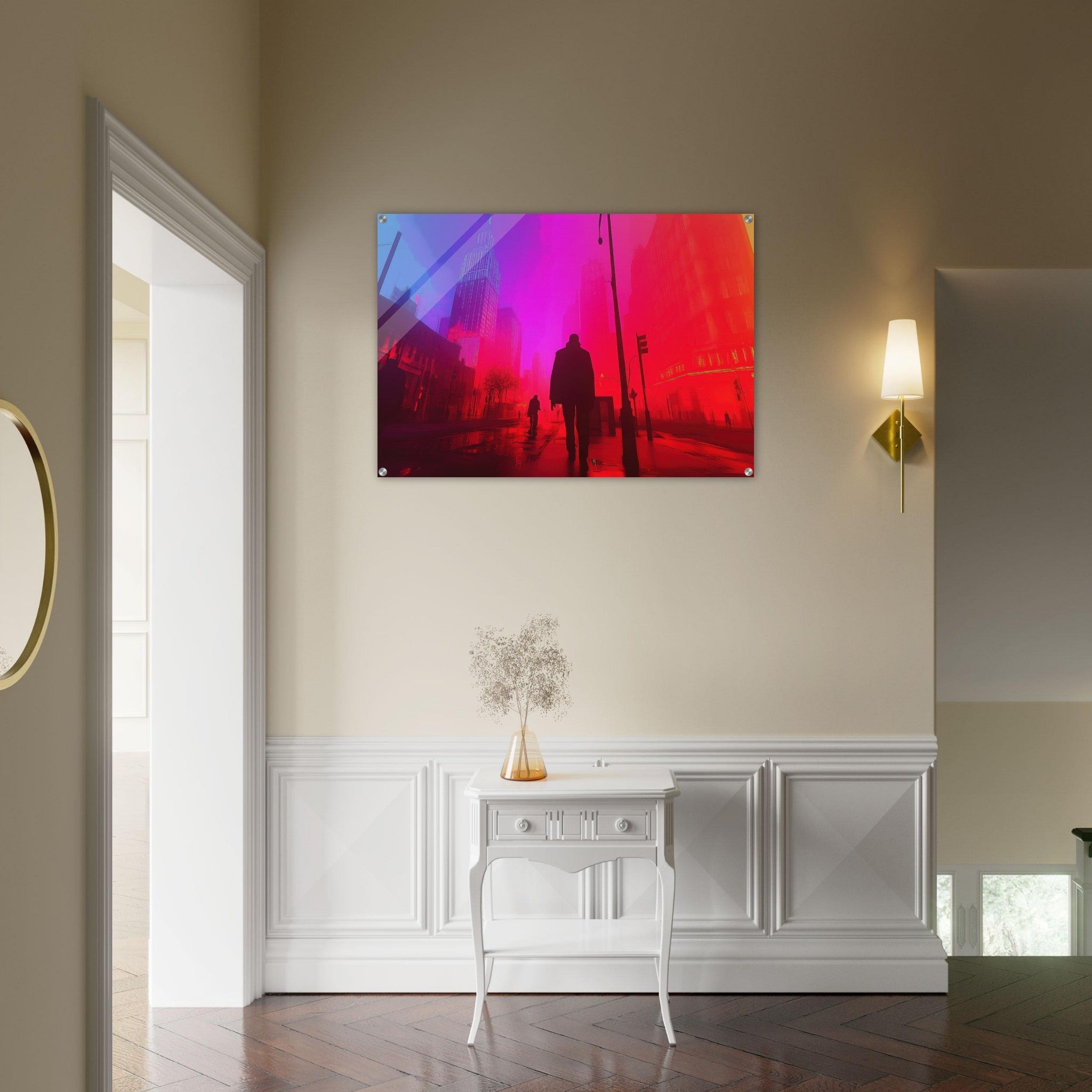 Acrylic Print Landscape - A city where neon lights create impossible rifle - Ai Art Force