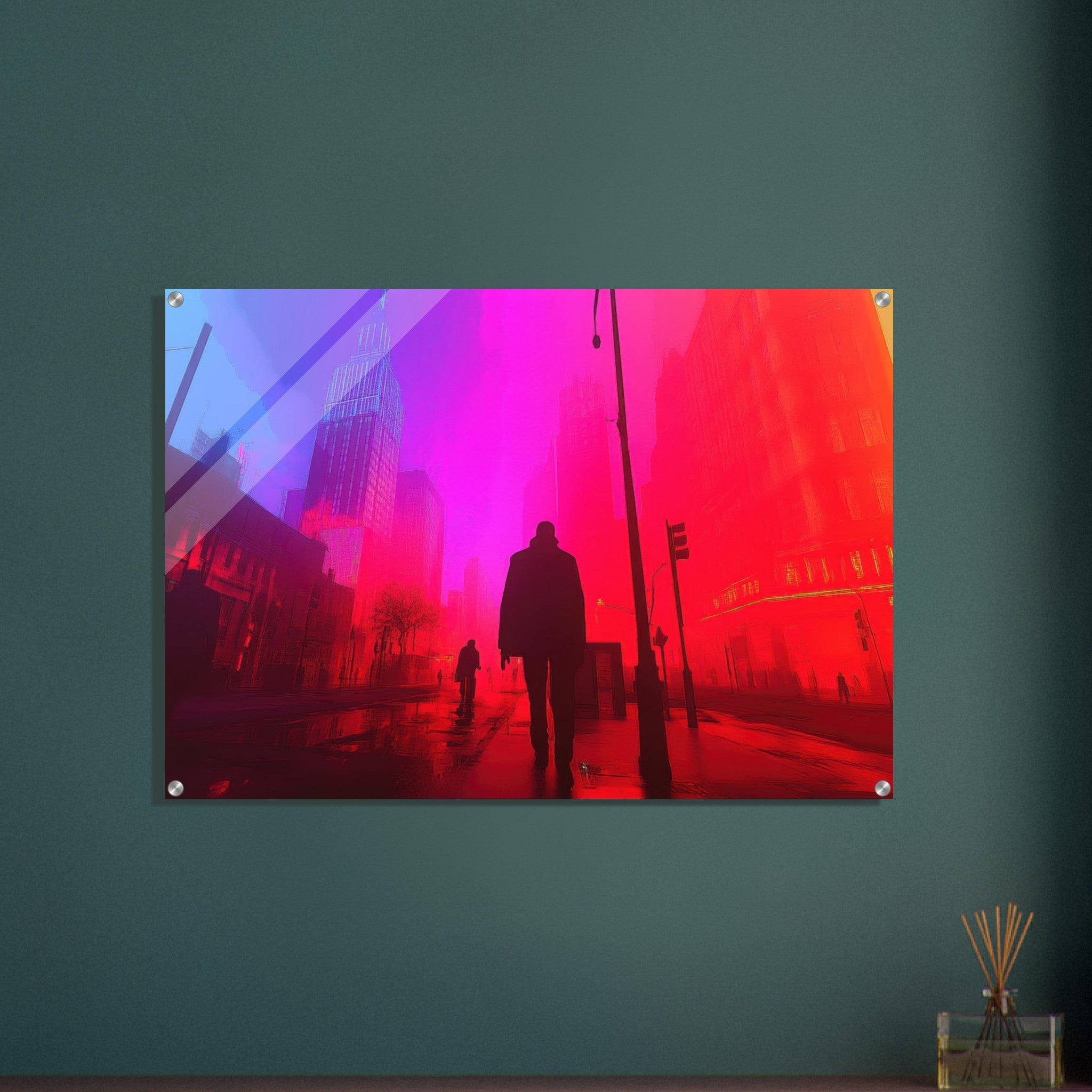 Acrylic Print Landscape - A city where neon lights create impossible rifle - Ai Art Force