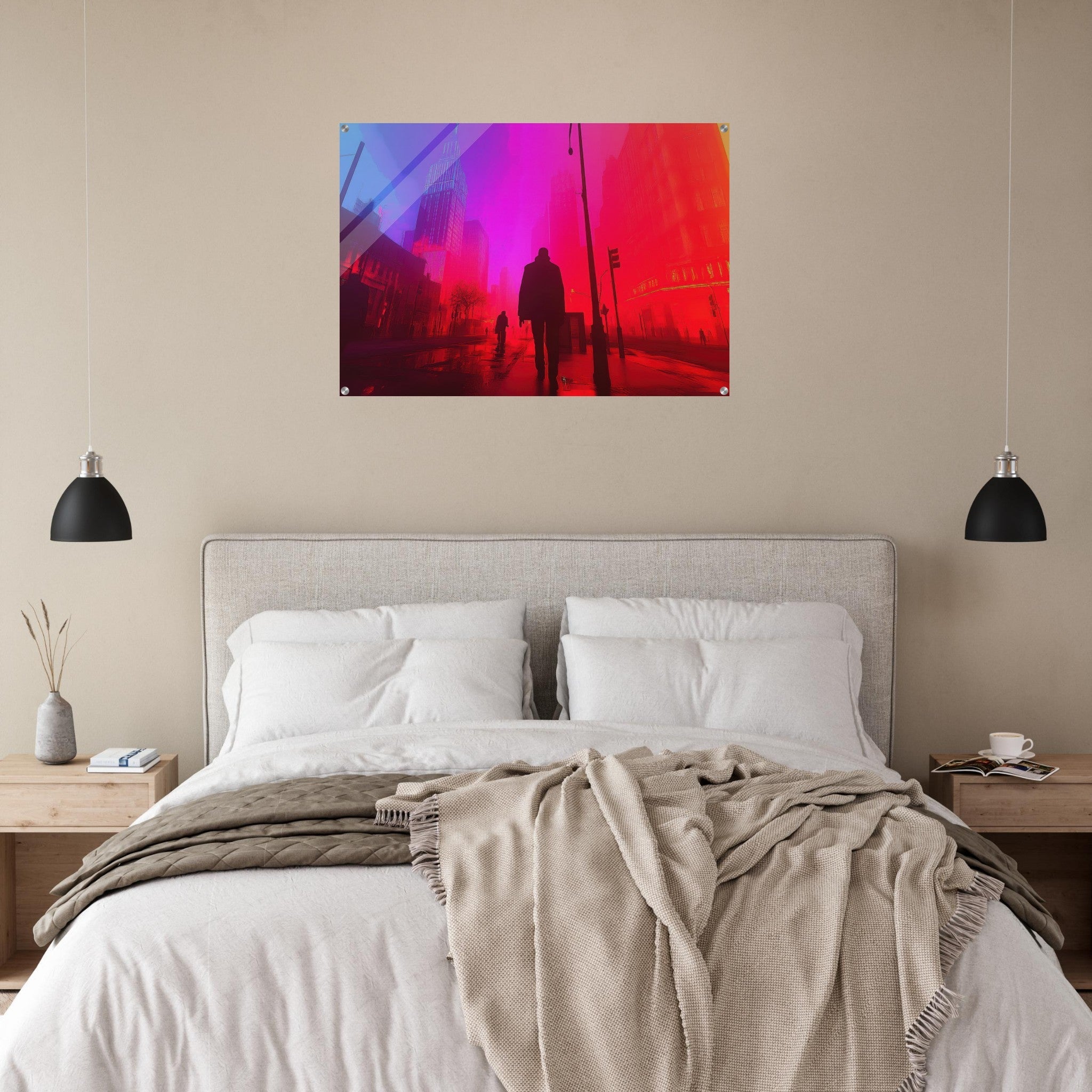 Acrylic Print Landscape - A city where neon lights create impossible rifle - Ai Art Force