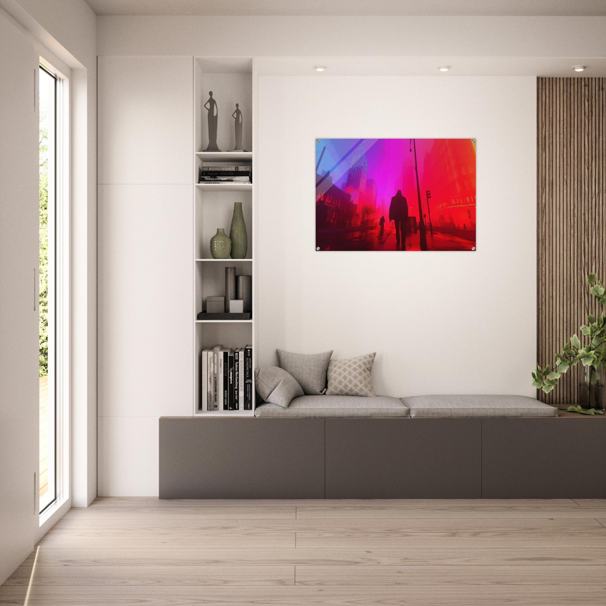 Acrylic Print Landscape - A city where neon lights create impossible rifle - Ai Art Force