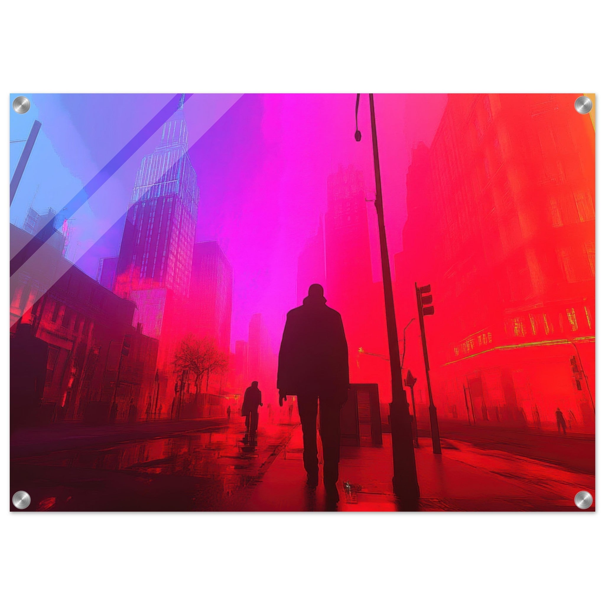 Acrylic Print Landscape - A city where neon lights create impossible rifle - Ai Art Force