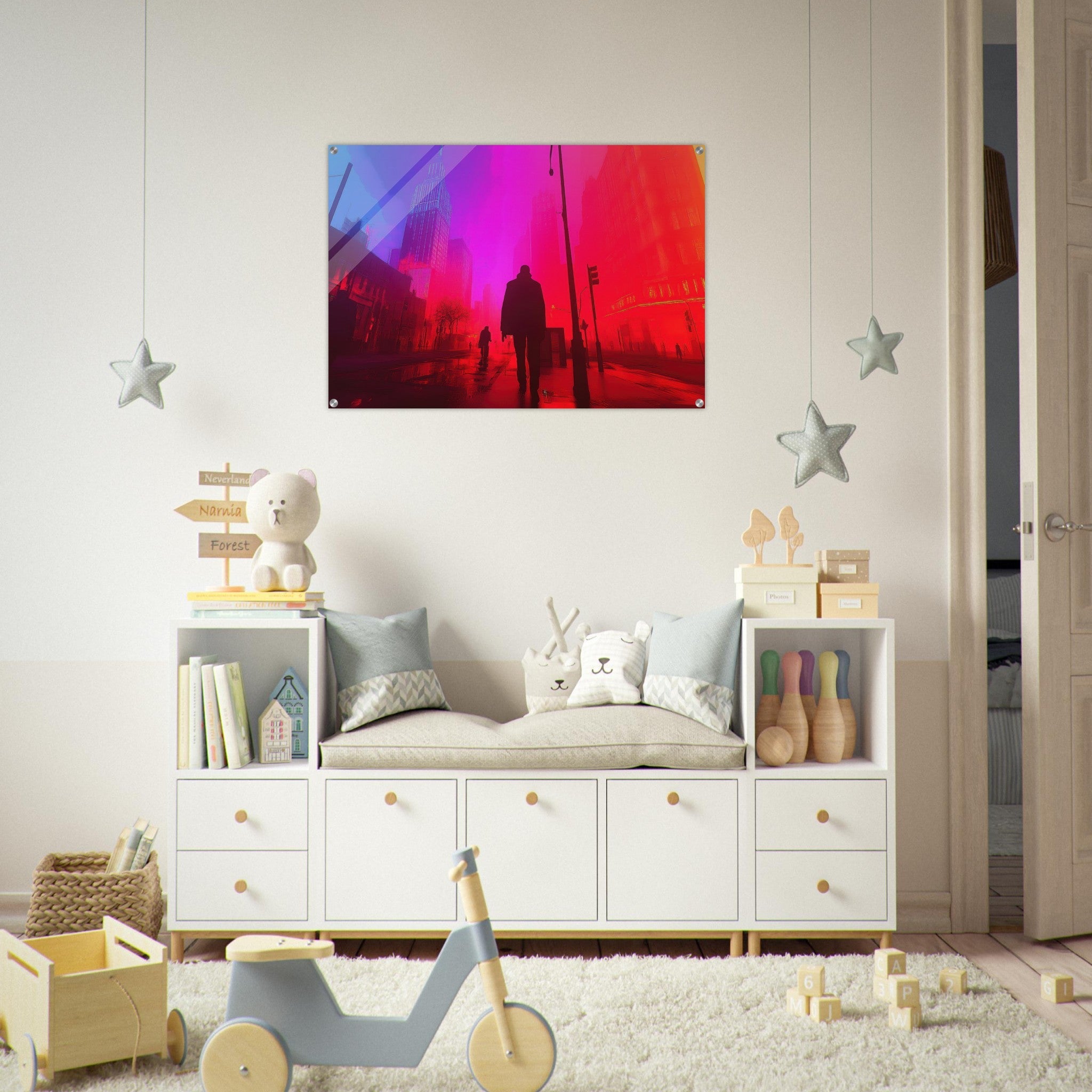 Acrylic Print Landscape - A city where neon lights create impossible rifle - Ai Art Force