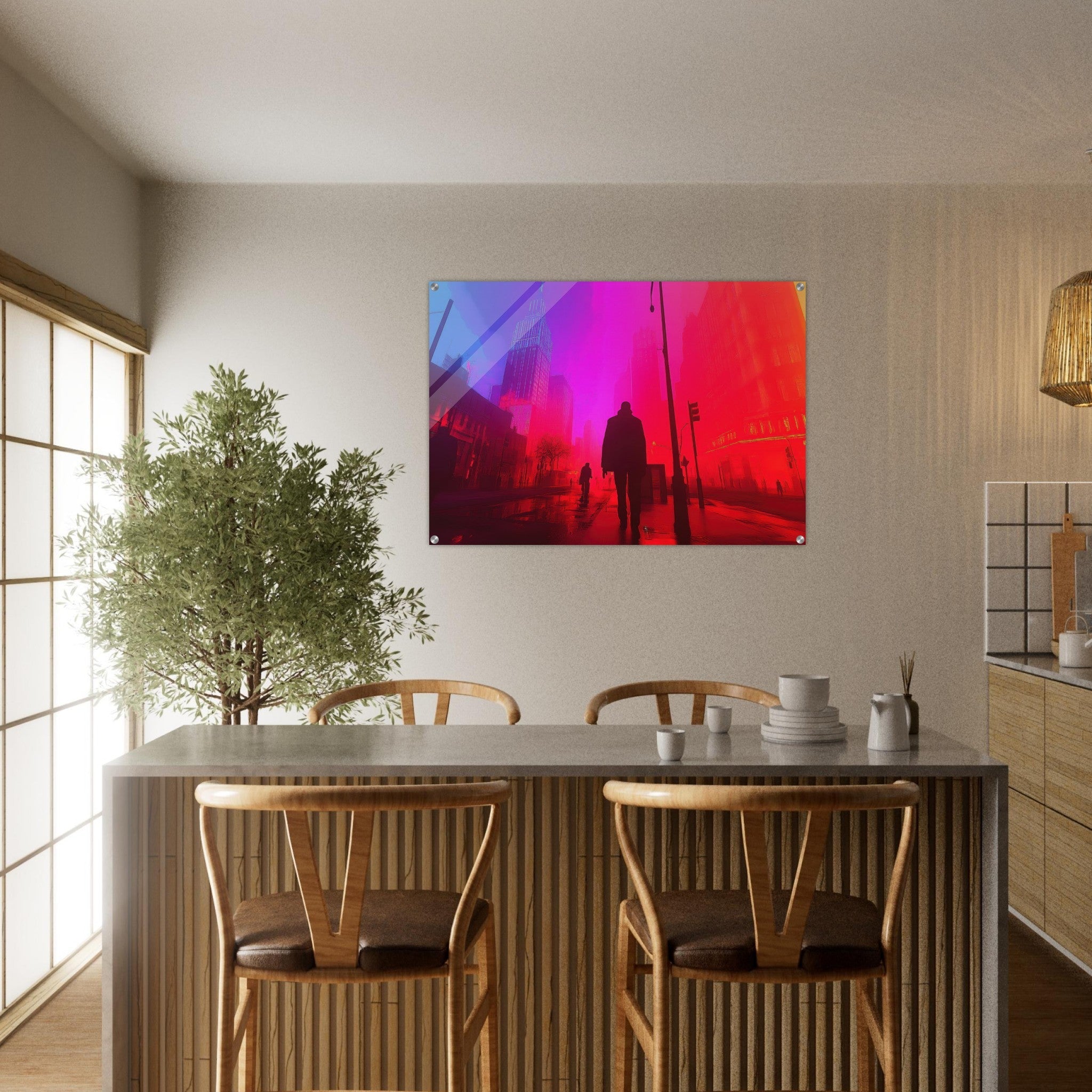 Acrylic Print Landscape - A city where neon lights create impossible rifle - Ai Art Force