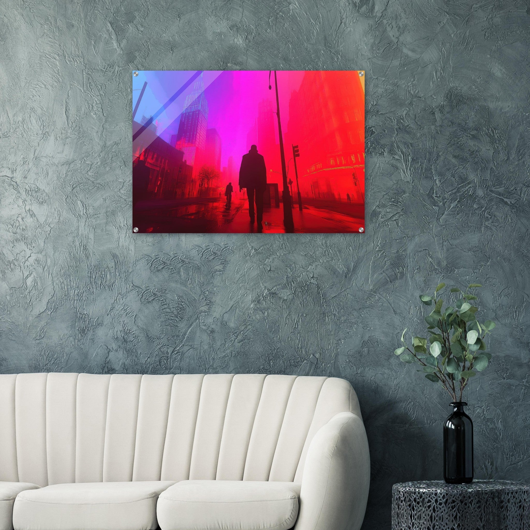 Acrylic Print Landscape - A city where neon lights create impossible rifle - Ai Art Force