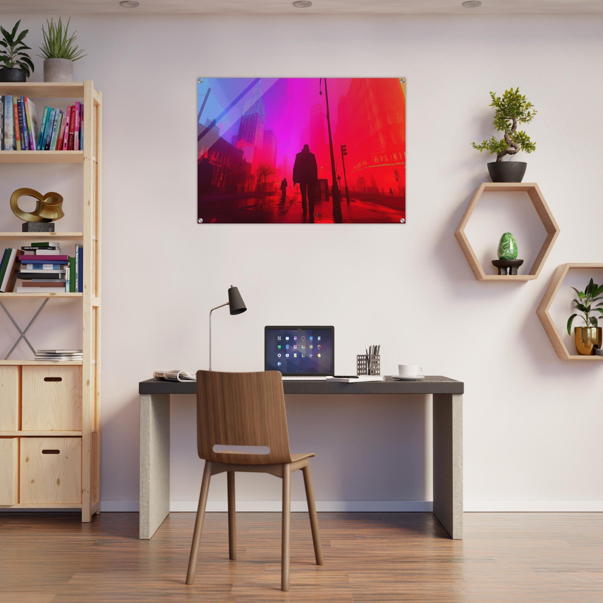 Acrylic Print Landscape - A city where neon lights create impossible rifle - Ai Art Force