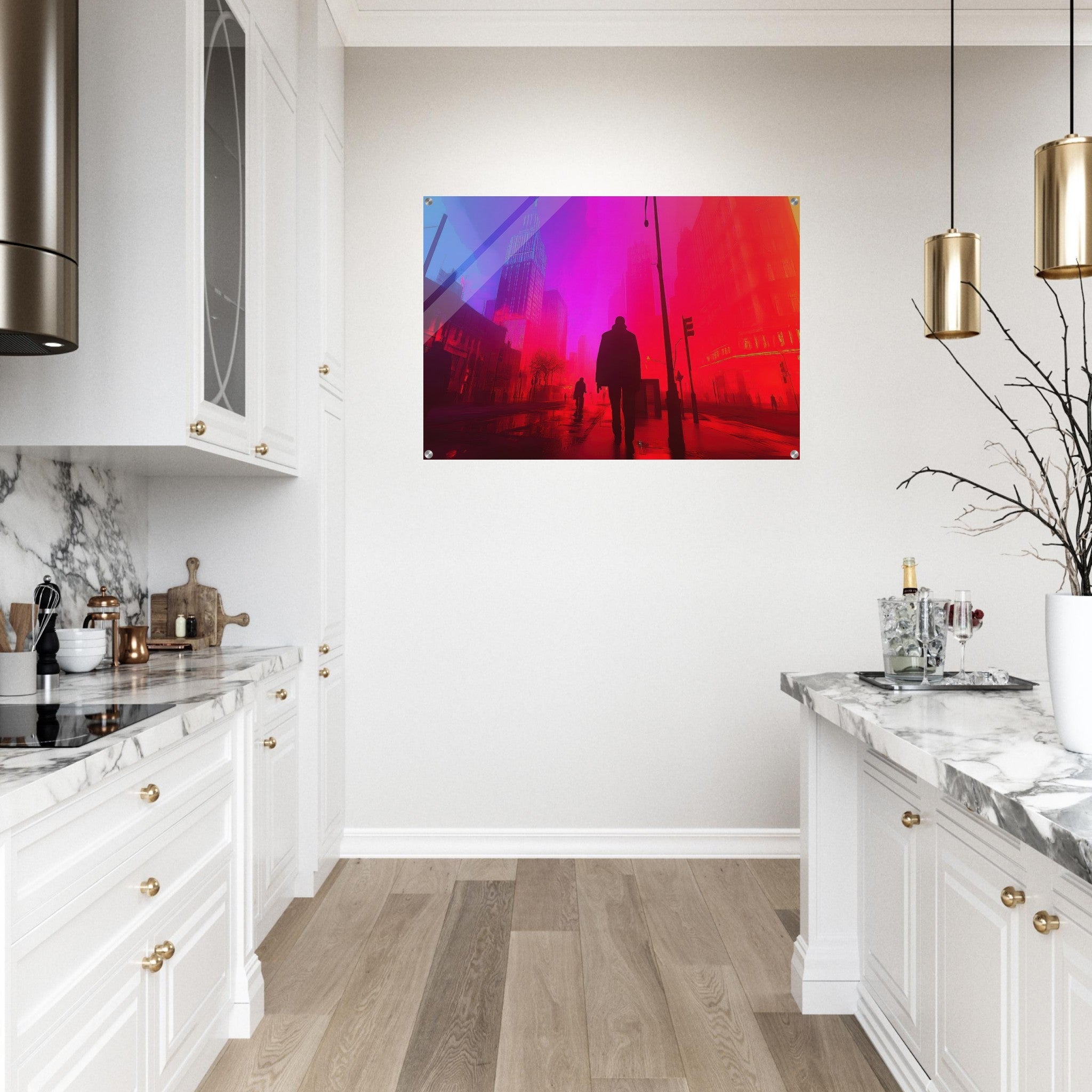 Acrylic Print Landscape - A city where neon lights create impossible rifle - Ai Art Force