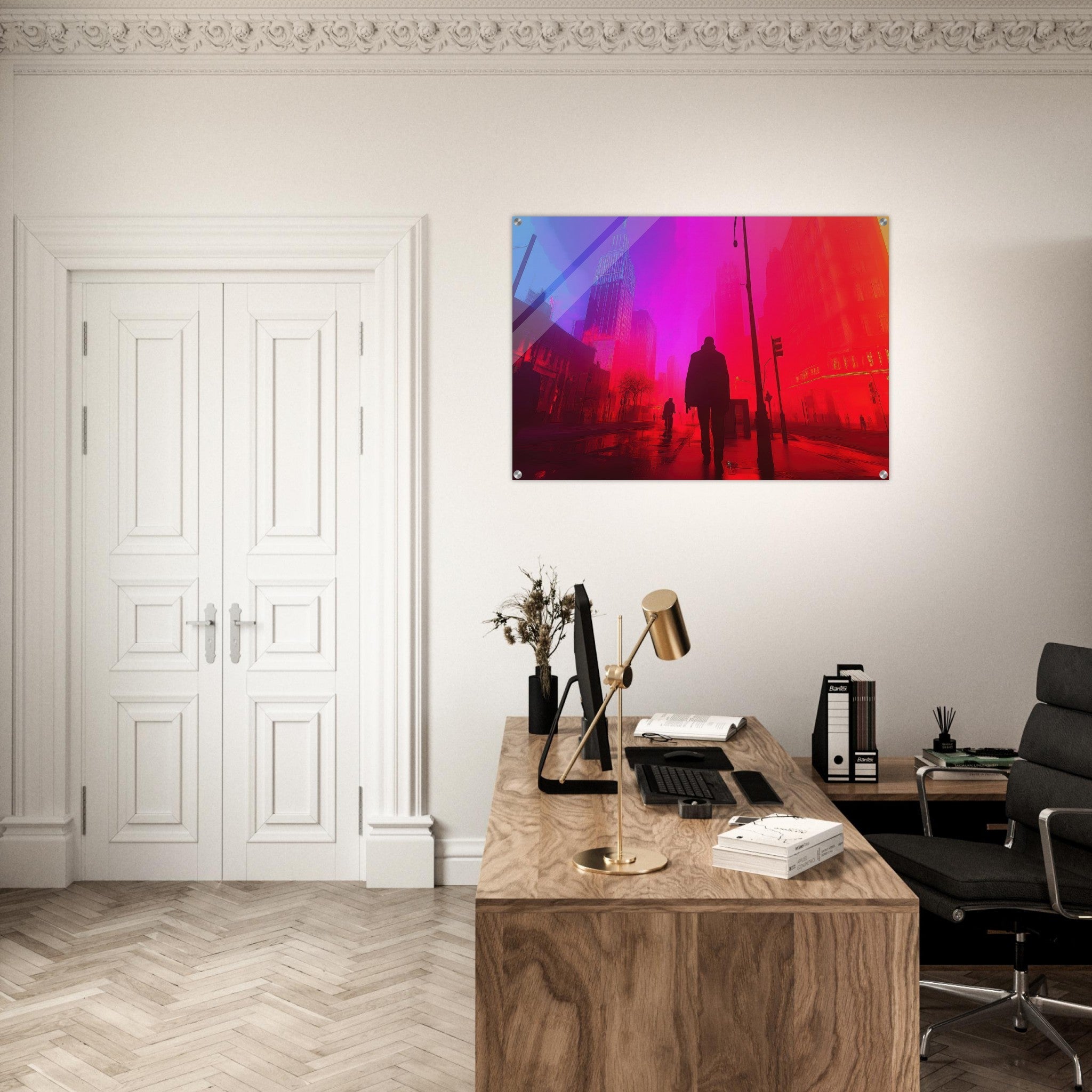 Acrylic Print Landscape - A city where neon lights create impossible rifle - Ai Art Force