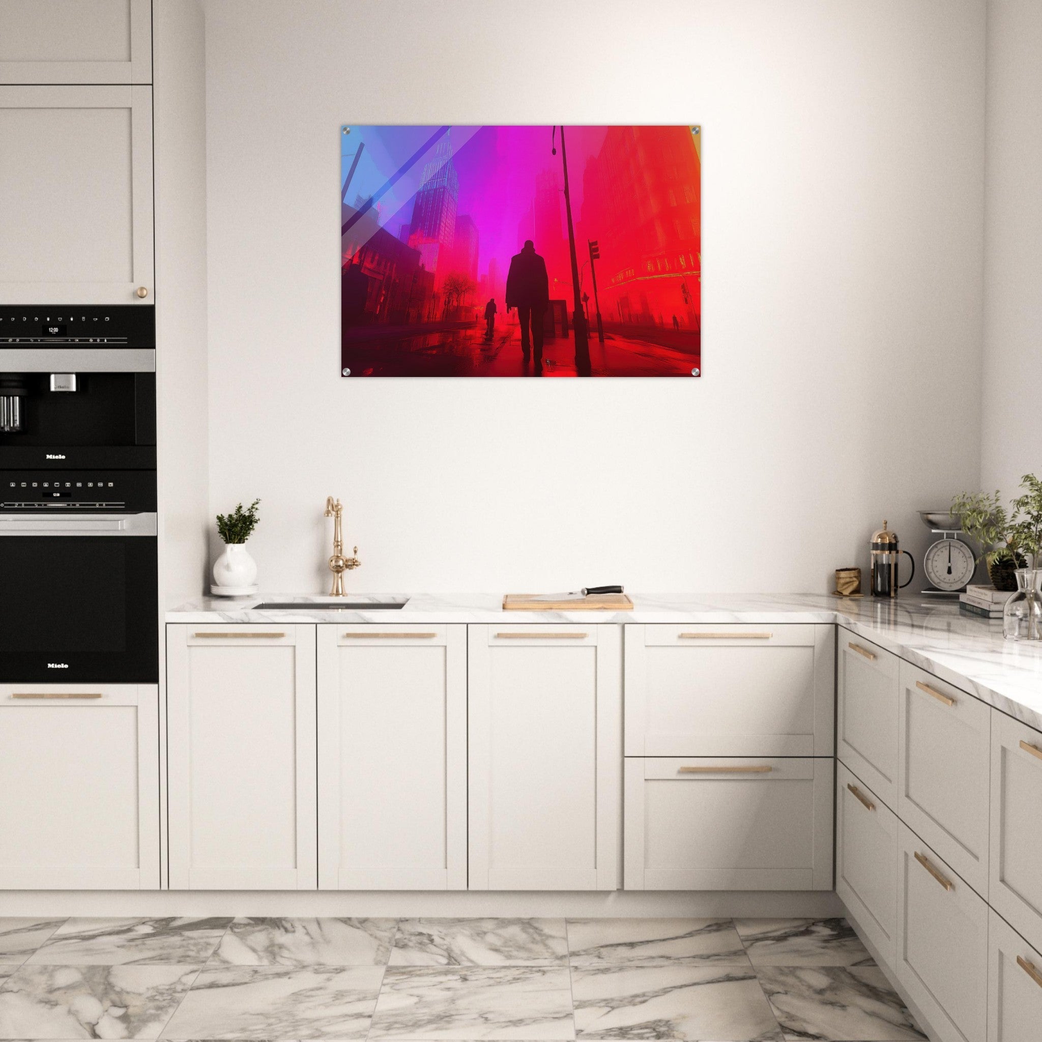Acrylic Print Landscape - A city where neon lights create impossible rifle - Ai Art Force