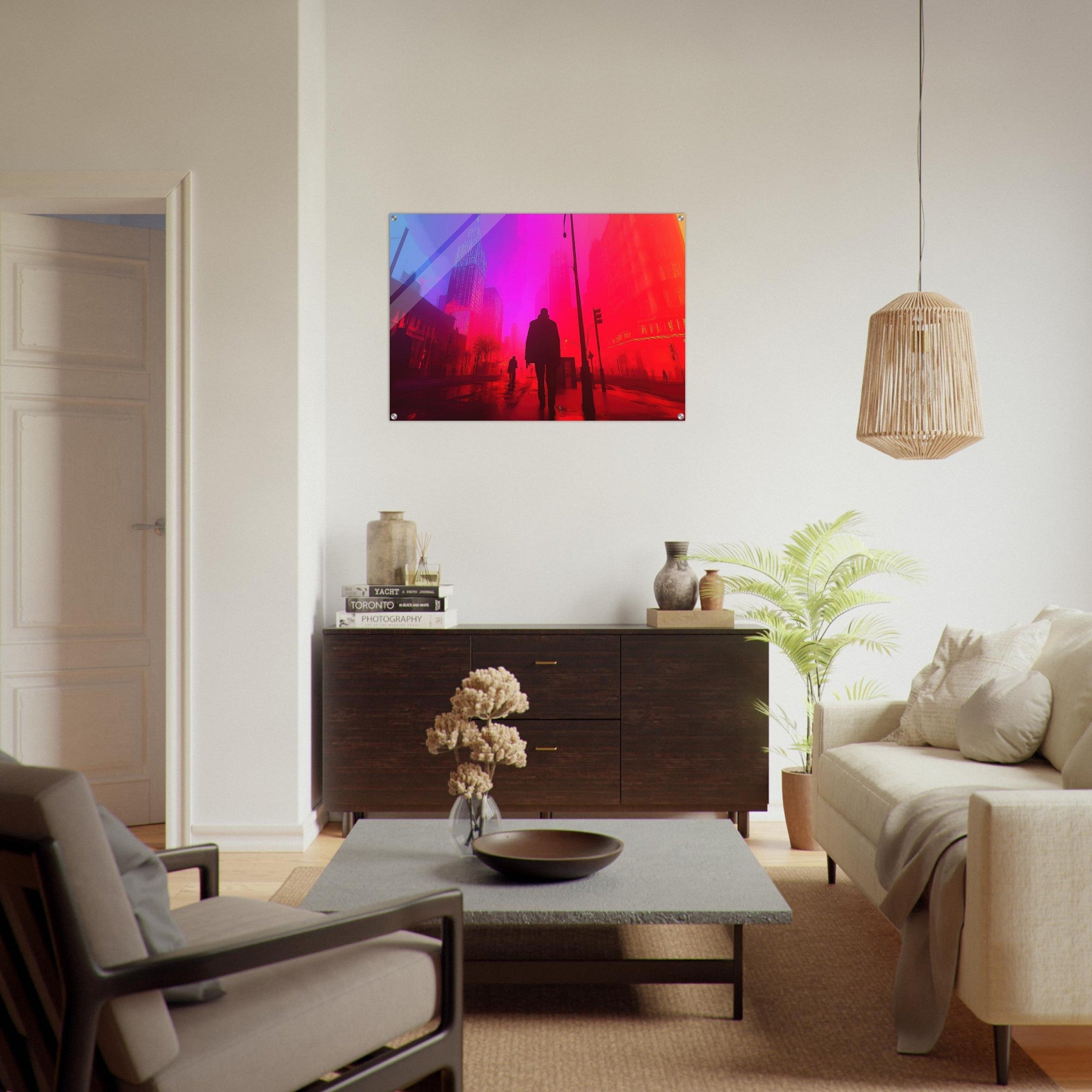 Acrylic Print Landscape - A city where neon lights create impossible rifle - Ai Art Force
