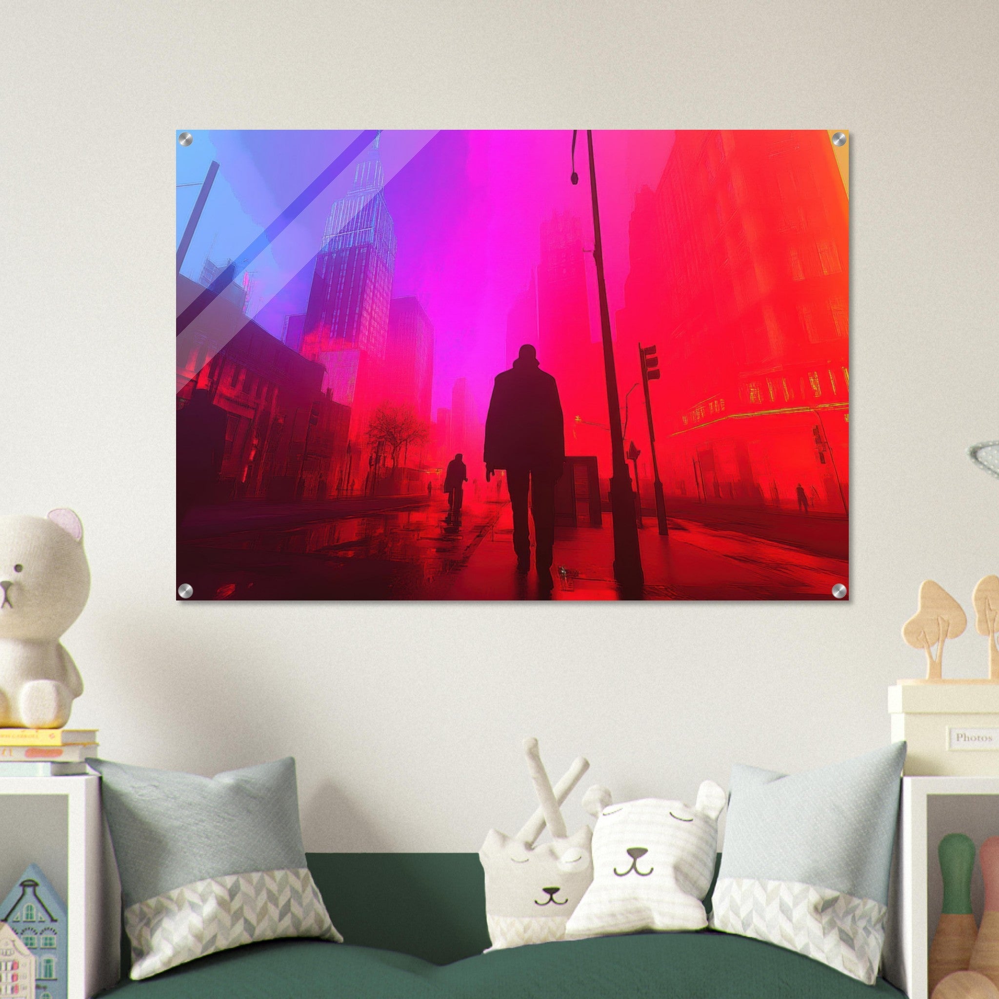 Acrylic Print Landscape - A city where neon lights create impossible rifle - Ai Art Force