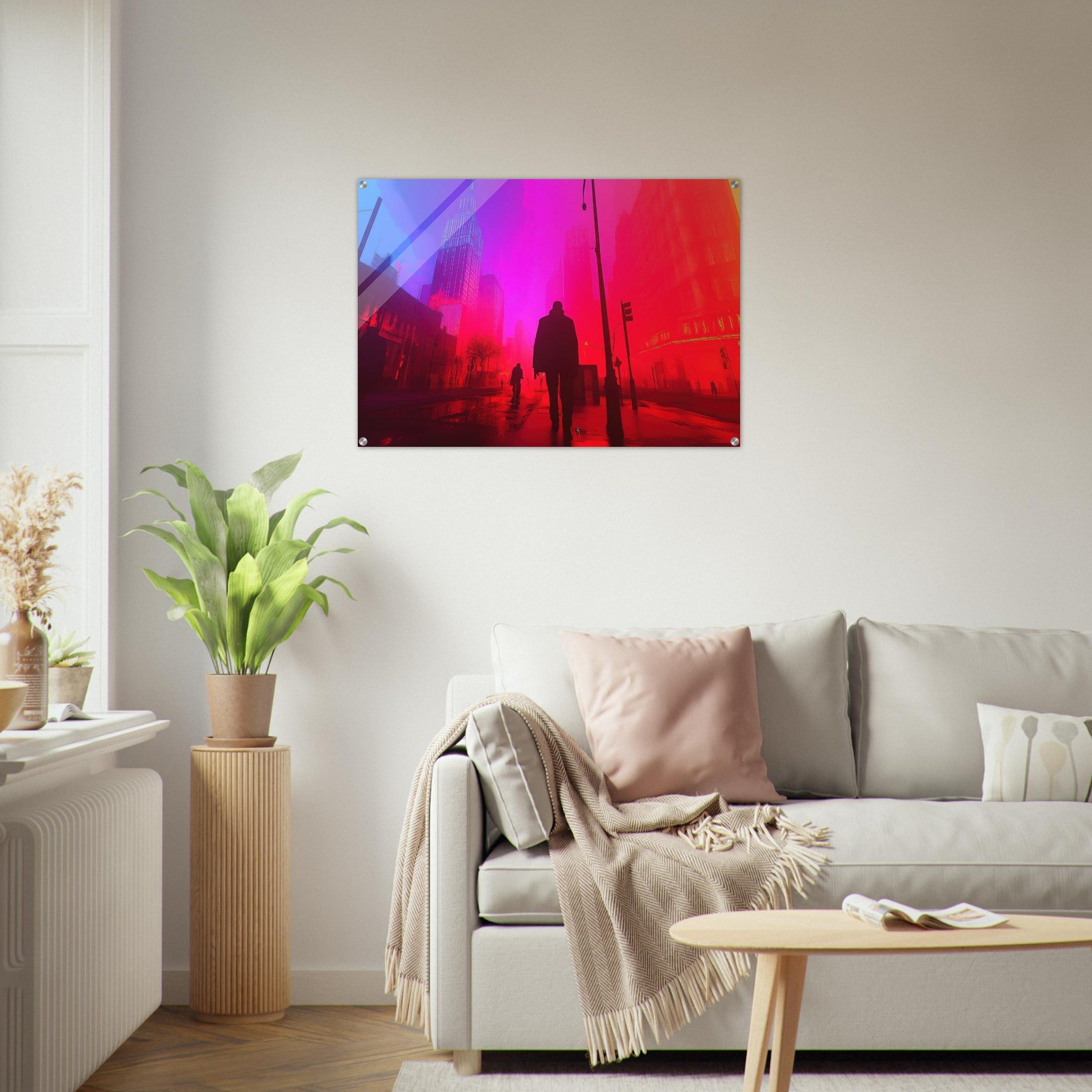 Acrylic Print Landscape - A city where neon lights create impossible rifle - Ai Art Force