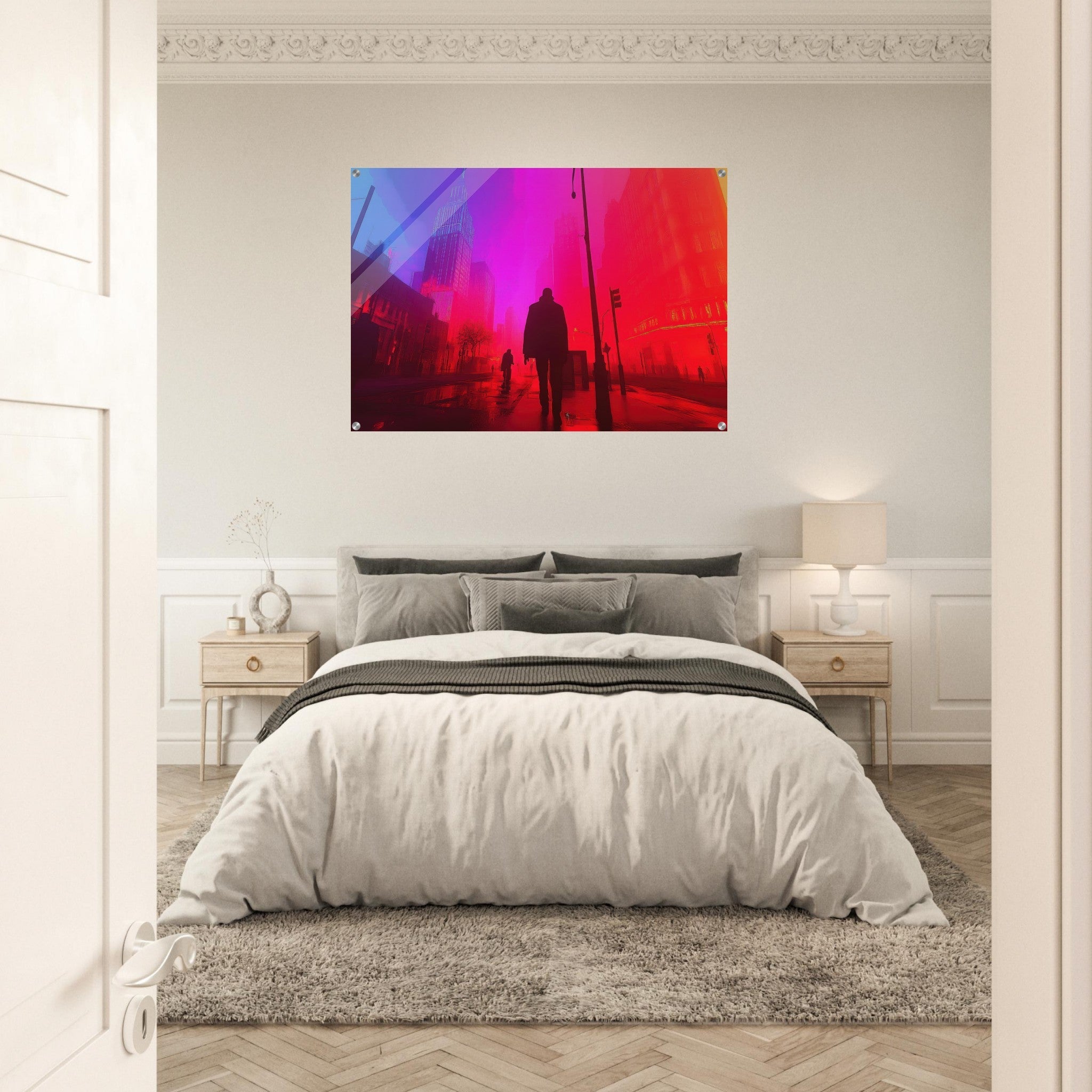 Acrylic Print Landscape - A city where neon lights create impossible rifle - Ai Art Force