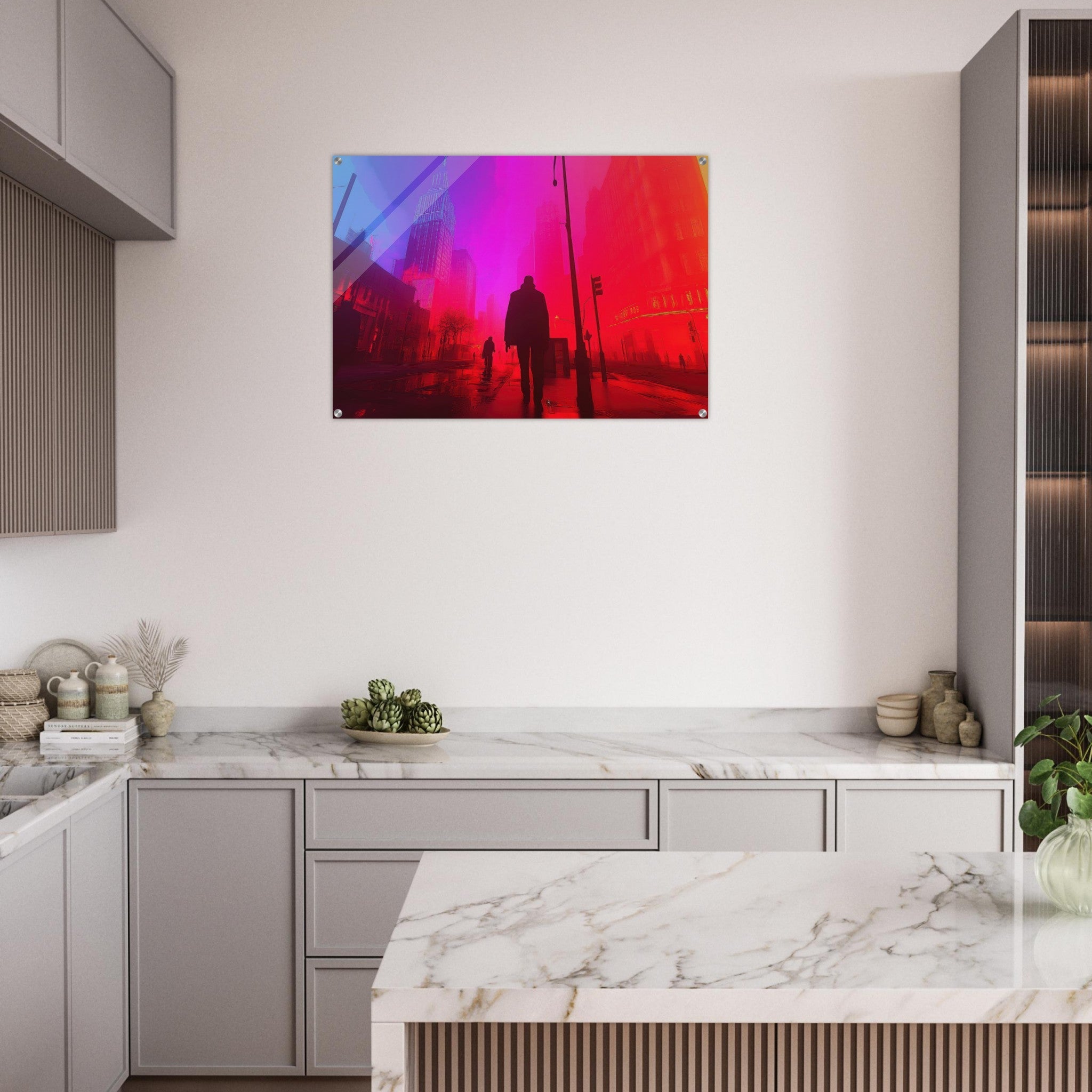 Acrylic Print Landscape - A city where neon lights create impossible rifle - Ai Art Force