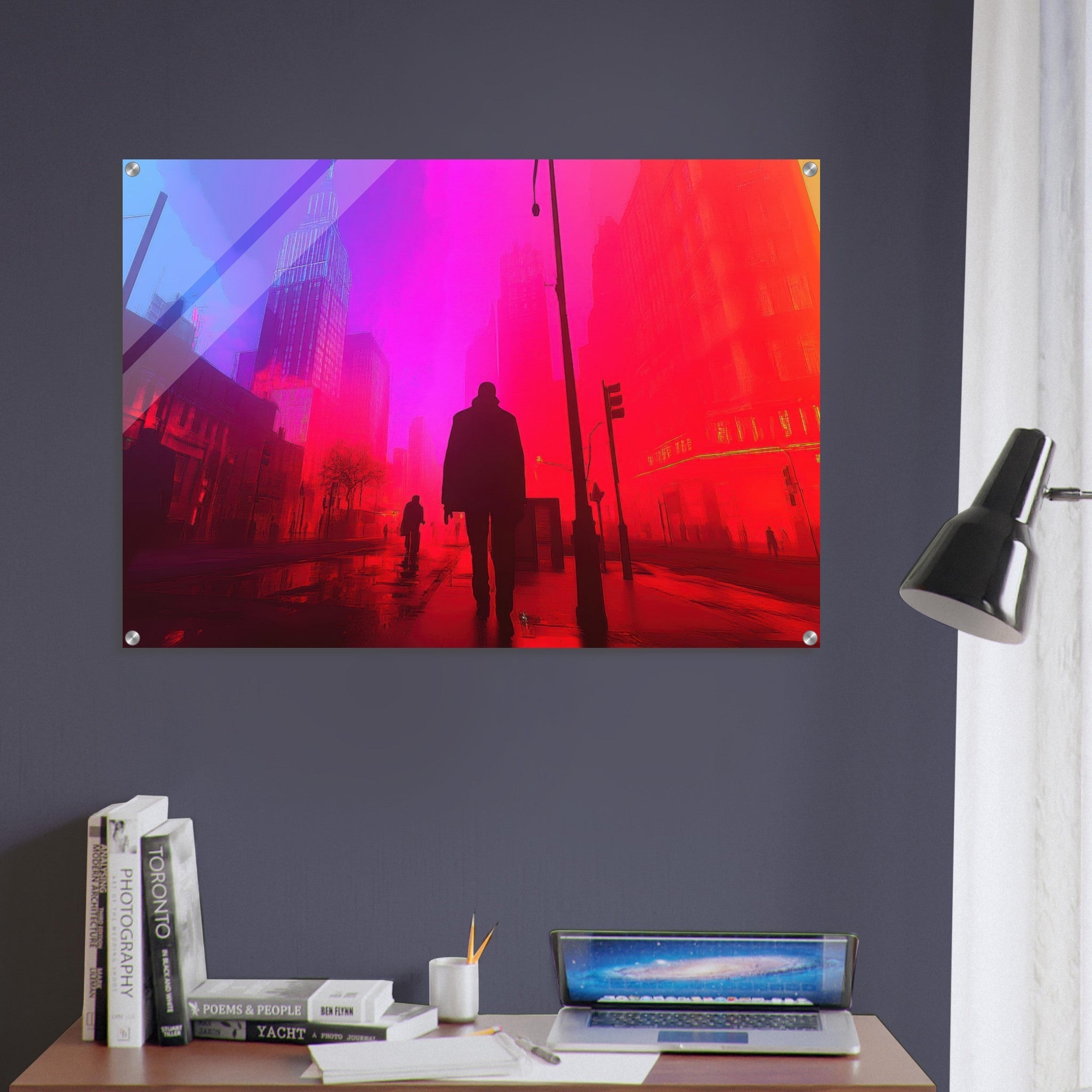 Acrylic Print Landscape - A city where neon lights create impossible rifle - Ai Art Force