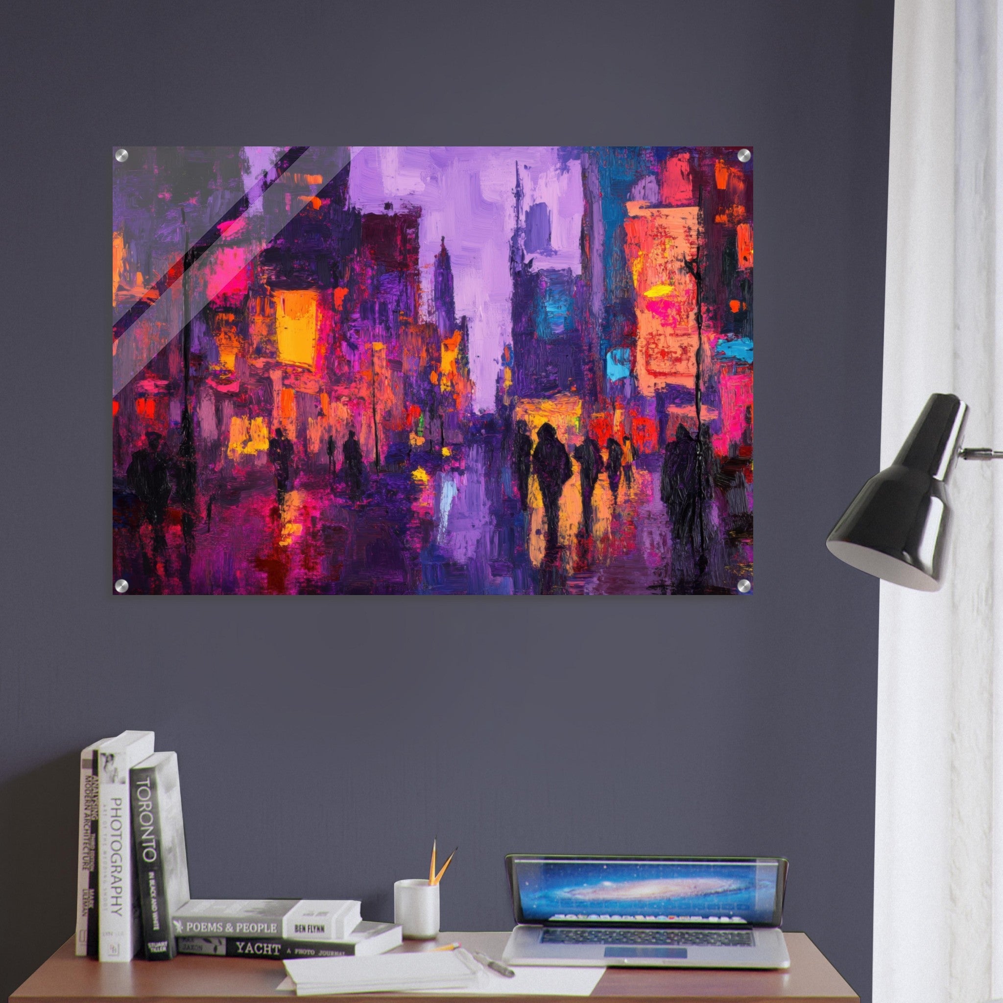 Acrylic Print Landscape - A cityscape bathed in the dim glow of streetligh 3 - Shop Ai Art WebShop - Digital Art online Store