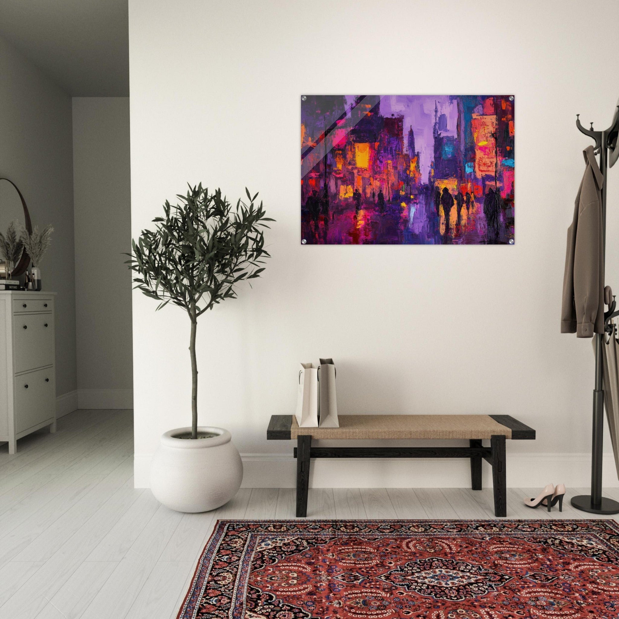 Acrylic Print Landscape - A cityscape bathed in the dim glow of streetligh 3 - Shop Ai Art WebShop - Digital Art online Store