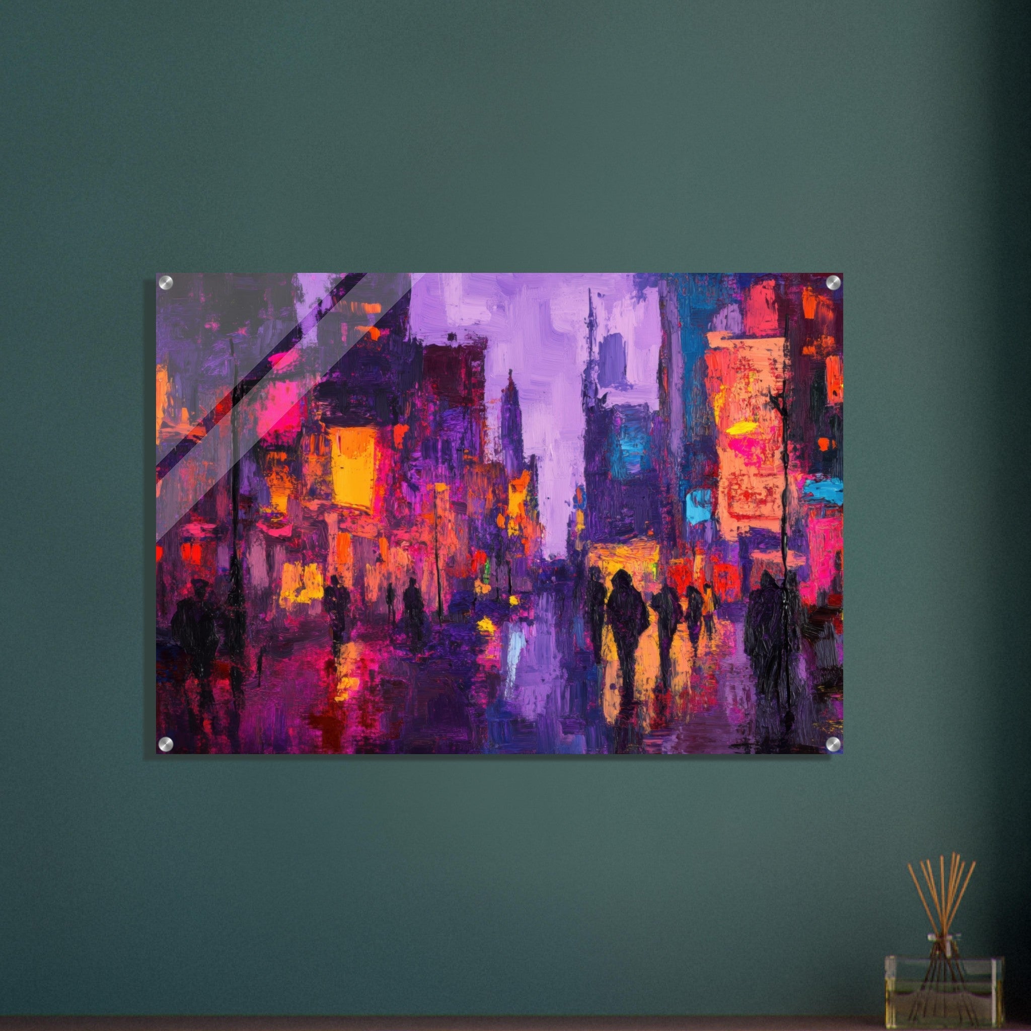 Acrylic Print Landscape - A cityscape bathed in the dim glow of streetligh 3 - Shop Ai Art WebShop - Digital Art online Store