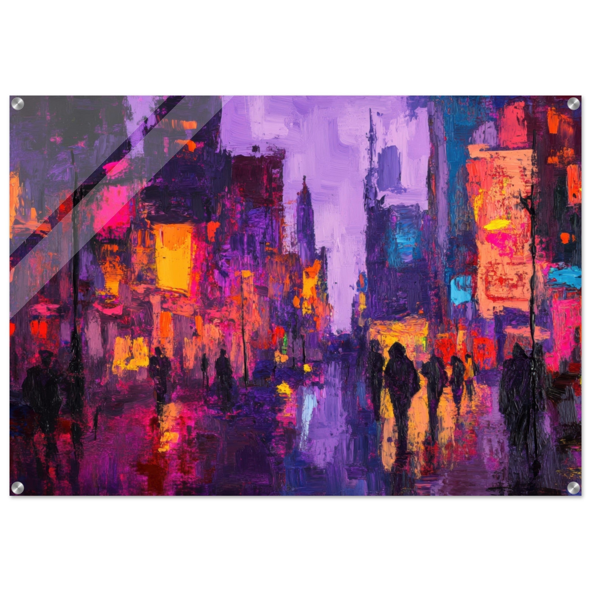 Acrylic Print Landscape - A cityscape bathed in the dim glow of streetligh 3 - Shop Ai Art WebShop - Digital Art online Store